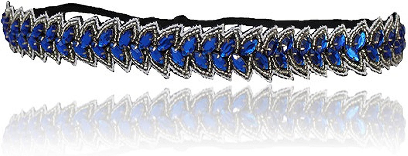 Royal Blue and Silver Rhinestone Headband, Gatsby, Roaring 20's, Fashion, Rhinestone Headband, Bohemian, Beach, Rhinestones Adjustable Stretch Band