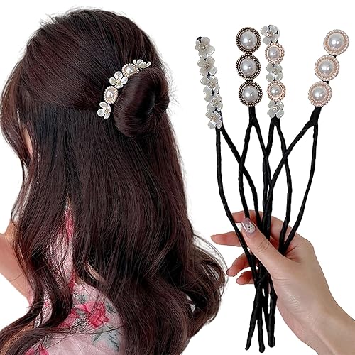 4pcs Braided Hair Clip for Women,Shell Pearl Hair Braider,Hair Bun