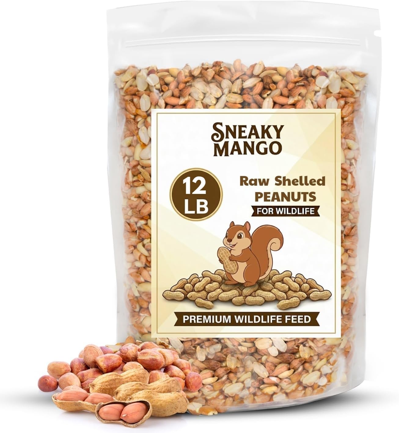 Sneaky Mango - Raw Out of Shell Peanuts - 12 Pound - Shelled Peanuts for Birds – Wildlife Quality - Food for Squirrels, Deer, Birds, and Other Wildlife Animals – Grown in The USA