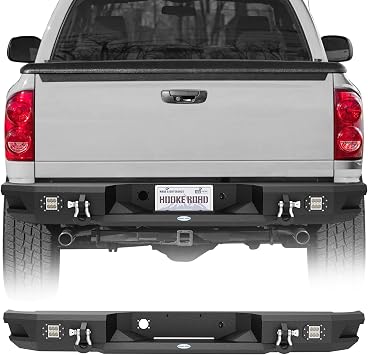 u-Box 2002 Ram 1500 Rear Bumper Back Step Bumper for Dodge Ram 1500 Pickup Trucks 2002-2008 - Textured Bumper w/2x 18W LED Lights
