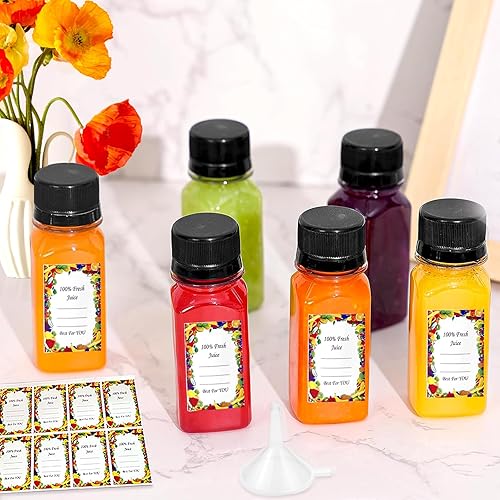 Miniatura 4 de 10 botellas pequeñas de plástico para jugo de 2 onzas con tapas y etiqueta, botellas de chupito con tapas, botellas reutilizables de 2 onzas con