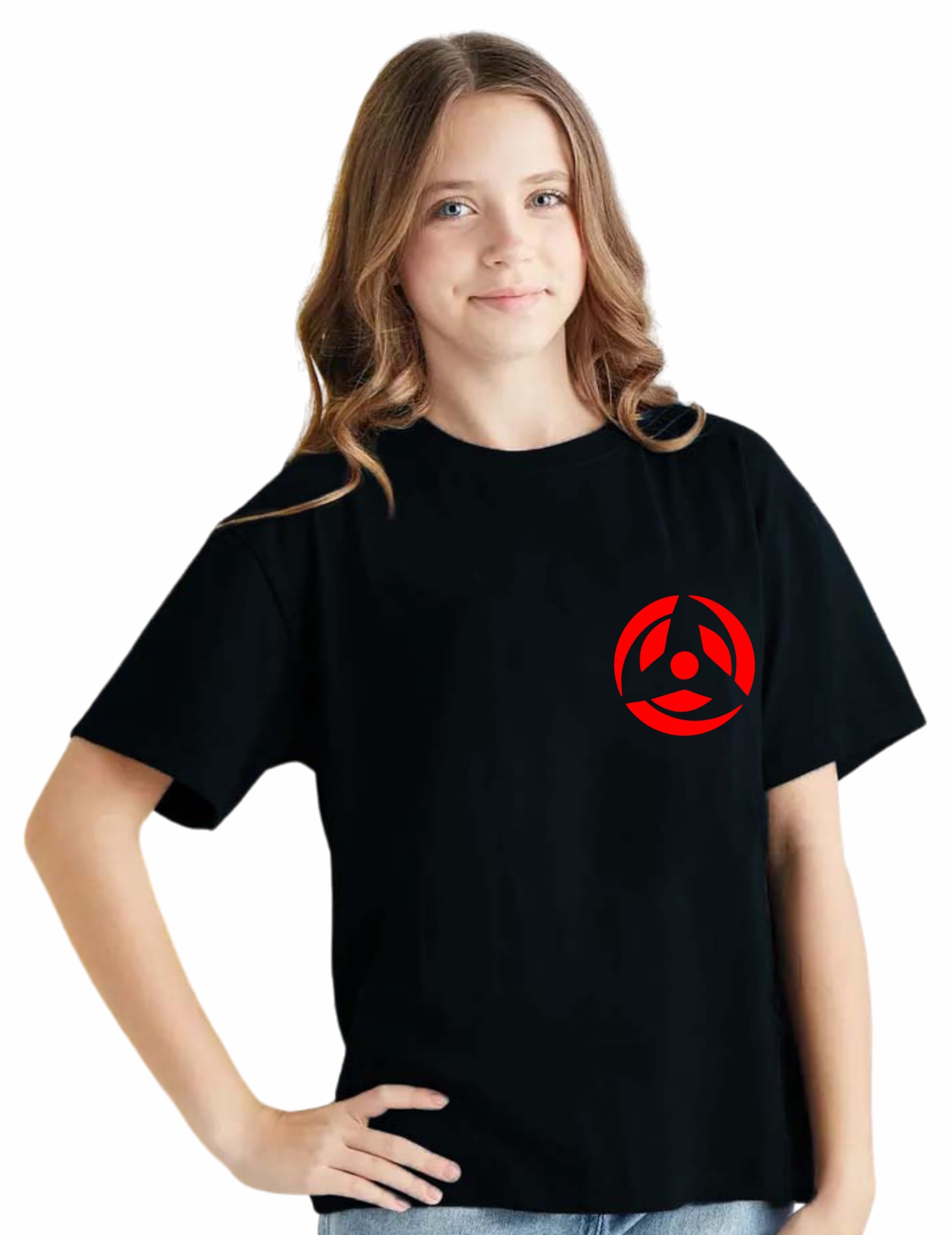 Uniplanet Store Maglietta in cotone a mezza manica vestibilità regolare Black Story Anime Girls stampa posteriore