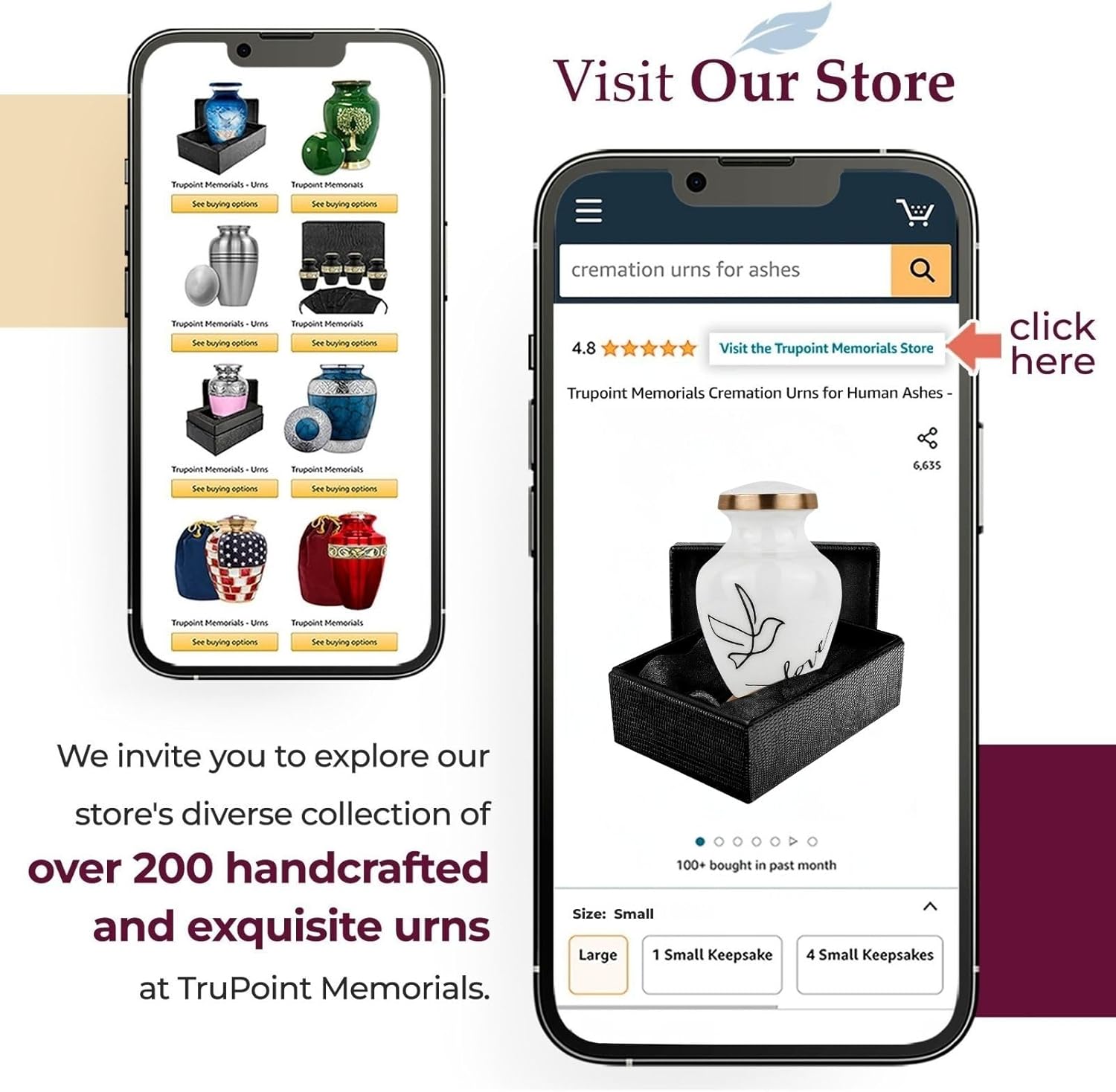 Trupoint Memorials Small Urns for Human Ashes Keepsake, Love Dove Bird Decorative Mini Cremation Urn for Adult Men & Women, Small White