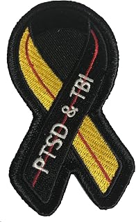 Black Yellow and RED Ribbon for PTSD and TBI Awareness Patch - Veteran Owned Business.
