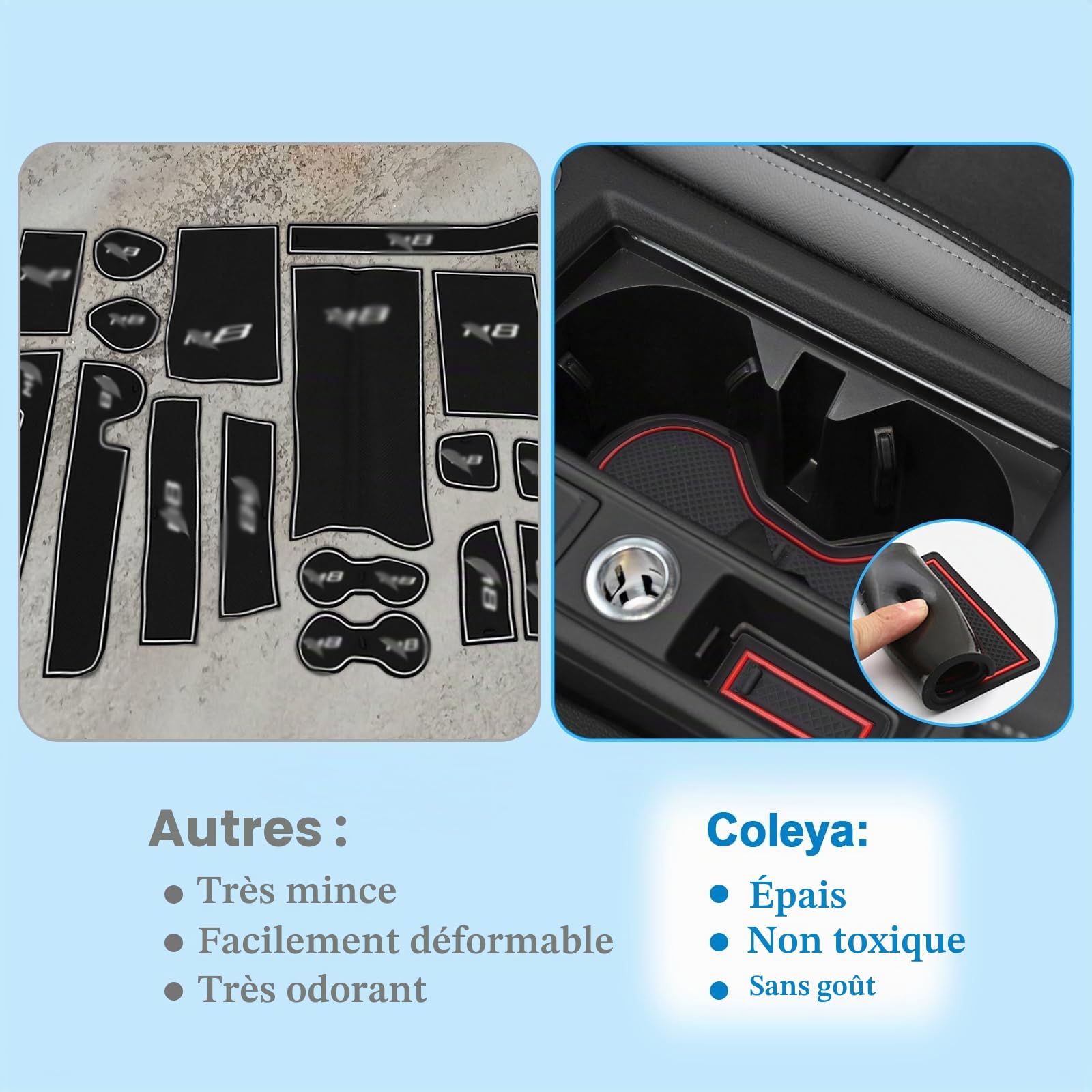 Tapis Anti-dérapants Compatible avec Audi Q3 F3 2019-2024, Tapis en Caoutchouc pour Accoudoir, Console Centrale, Porte-Gobelet, Rainure de Porte, Audi Q3 Tapis Antidérapante (Rouge)