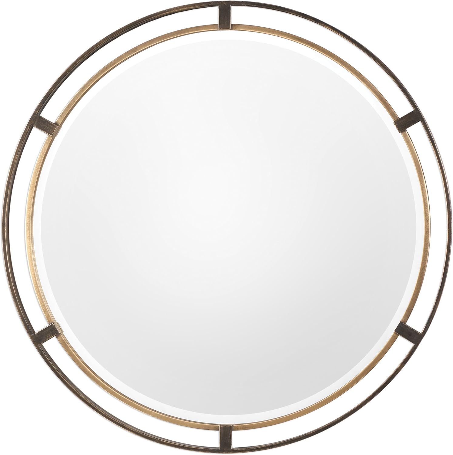 MY SWANKY HOME Mid Century Modern Gold Bronze Round Mirror | 36" Thin Frame Minimalist Metal