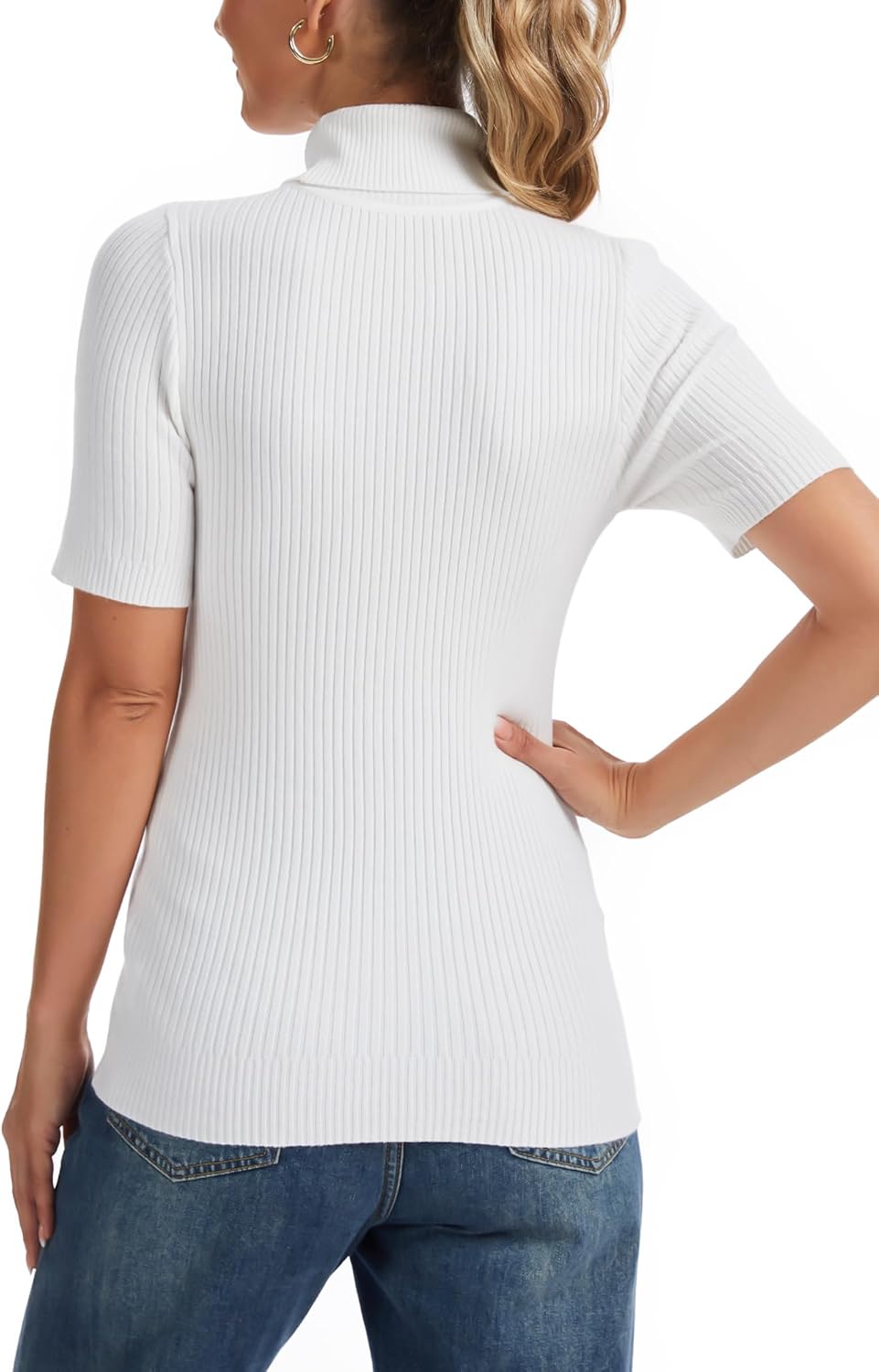 Women's Fall Short Sleeve Sweater Turtleneck Pullover Tops Winter Basic Ribbed Knit Slim Fitted Casual Shirts - Image 6