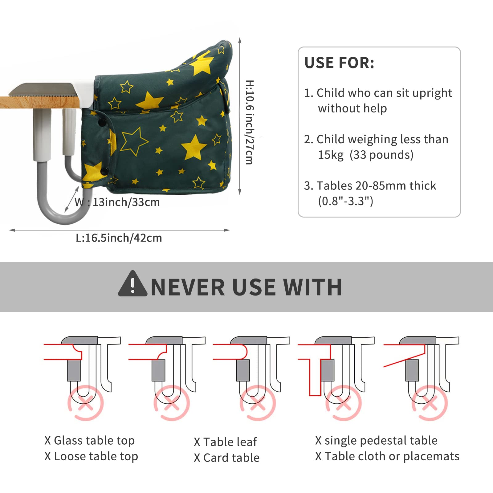 Teglu Seggiolino da Tavolo Bambini Portatile Pappa, Sediolina da Tavolo per Bambini Baby Pieghevole con Cintura di Sicurezza per Viaggio(da 6 a 36 mesi,15KG)