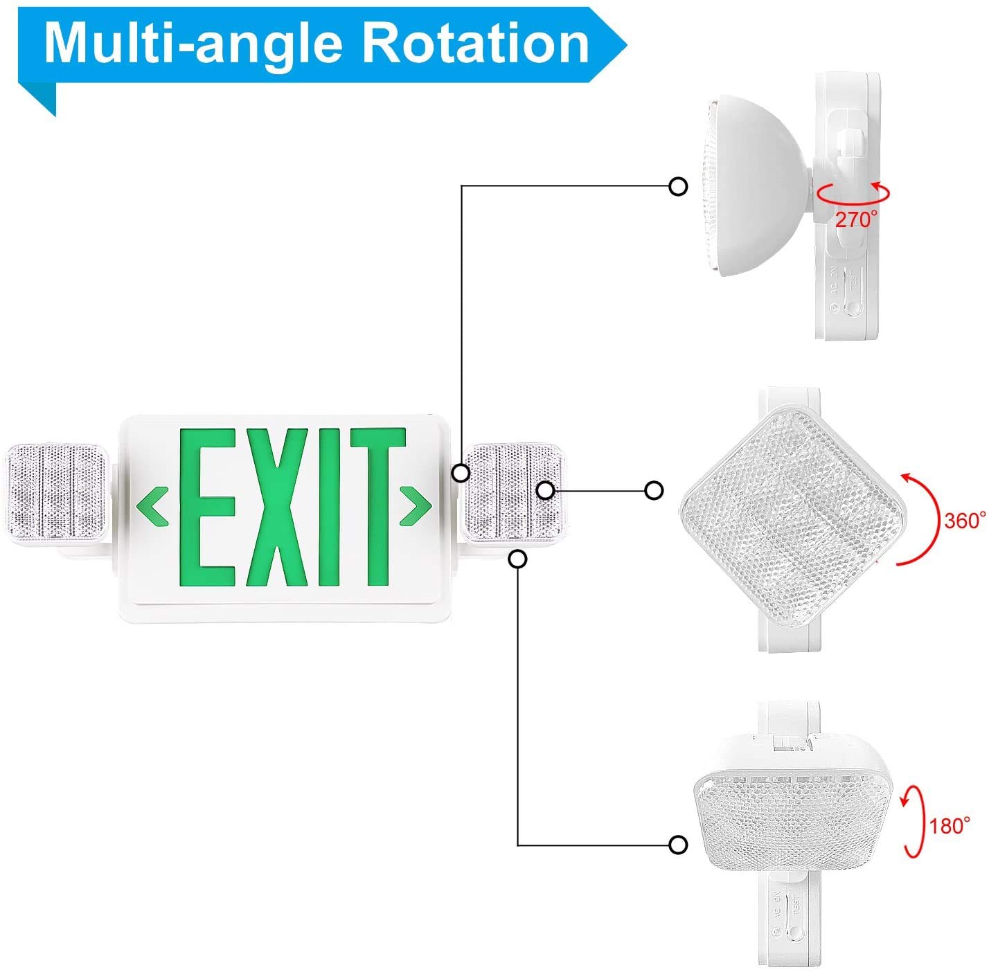 10-Pack UL 924 Certified LED Emergency Exit Sign & Light Combos – 120-277V, Hardwired For Commercial Use