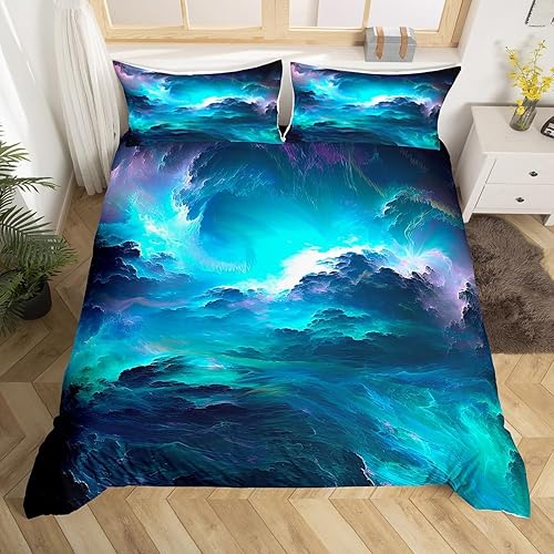 Juego de funda de edredón con diseño estampado de mármol azul y morado, para niñas, niños, adolescentes y mujeres, funda de edredón suave y moderna