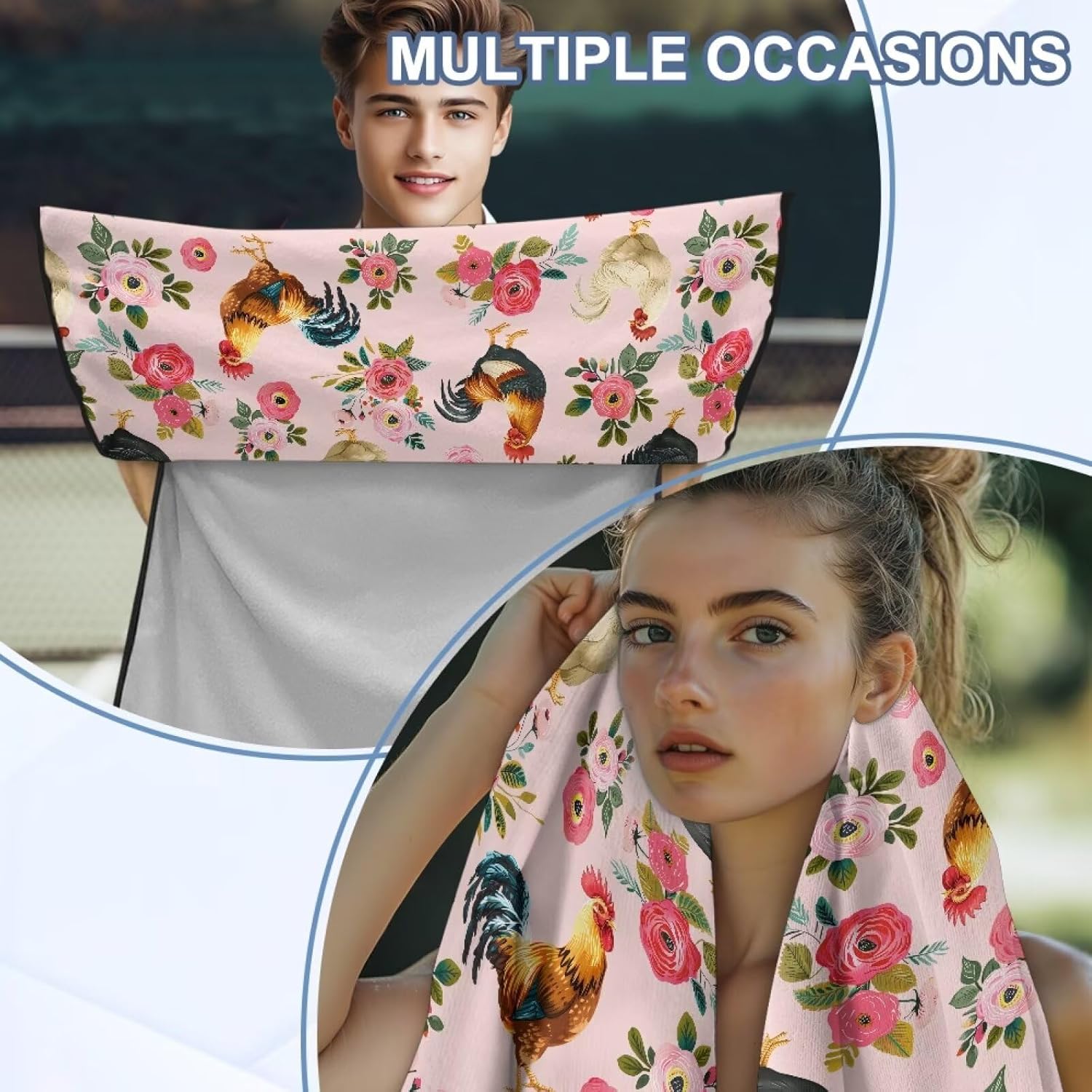 Renewold Bucket Seat Cover After Workout Outdoor Sport Car Seat Towel Covers with Storage Bag Pink Floral Chickens Rooster Towel Mat for Dog Pet Cat Automotive Interior Picnic Beach Blanket