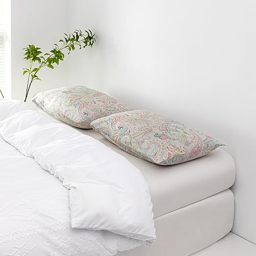 Miniatura 9 de SUSYBAO Juego de 2 fundas de almohada 100% algodón tamaño King, diseño de hojas de plumas multicolores, fundas de almohada para cama, cierre de