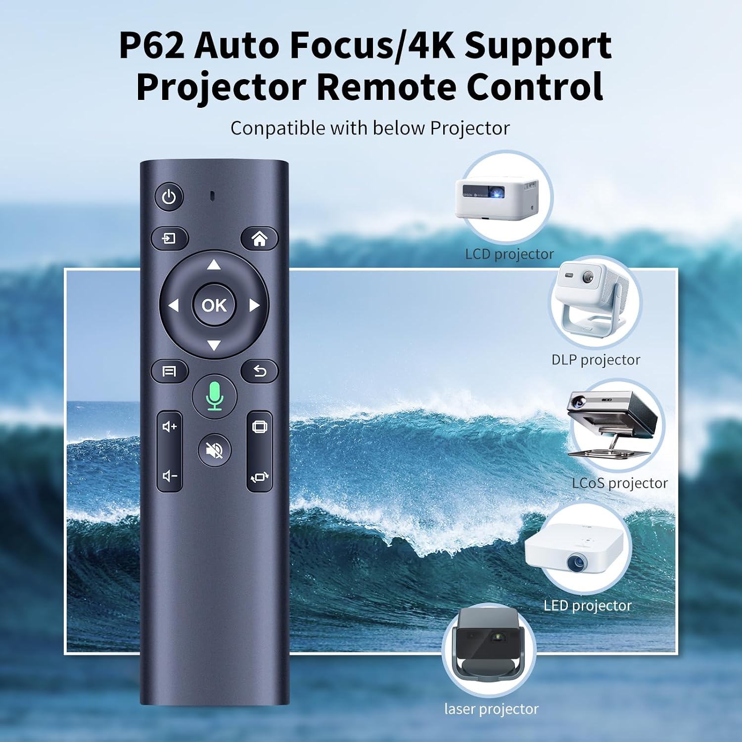 New Voice Remote Control Replacement for WiMiUS P62 Auto Focus/4K Support Projector image 2