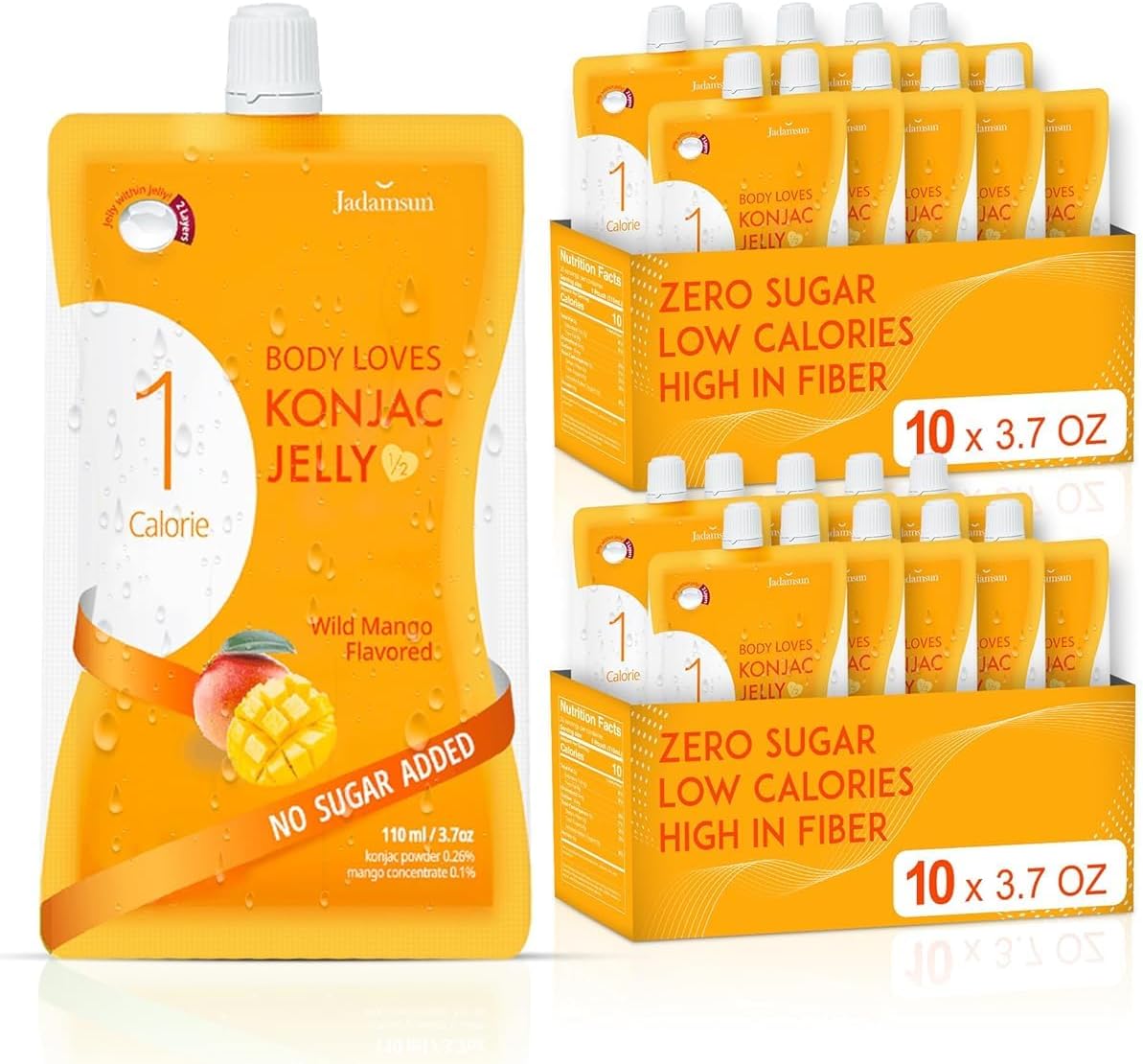 Jadamsun Body Loves Konjac Jelly (Mango, 20pc). 1 Calorie Smoothie with Zero Sugar.