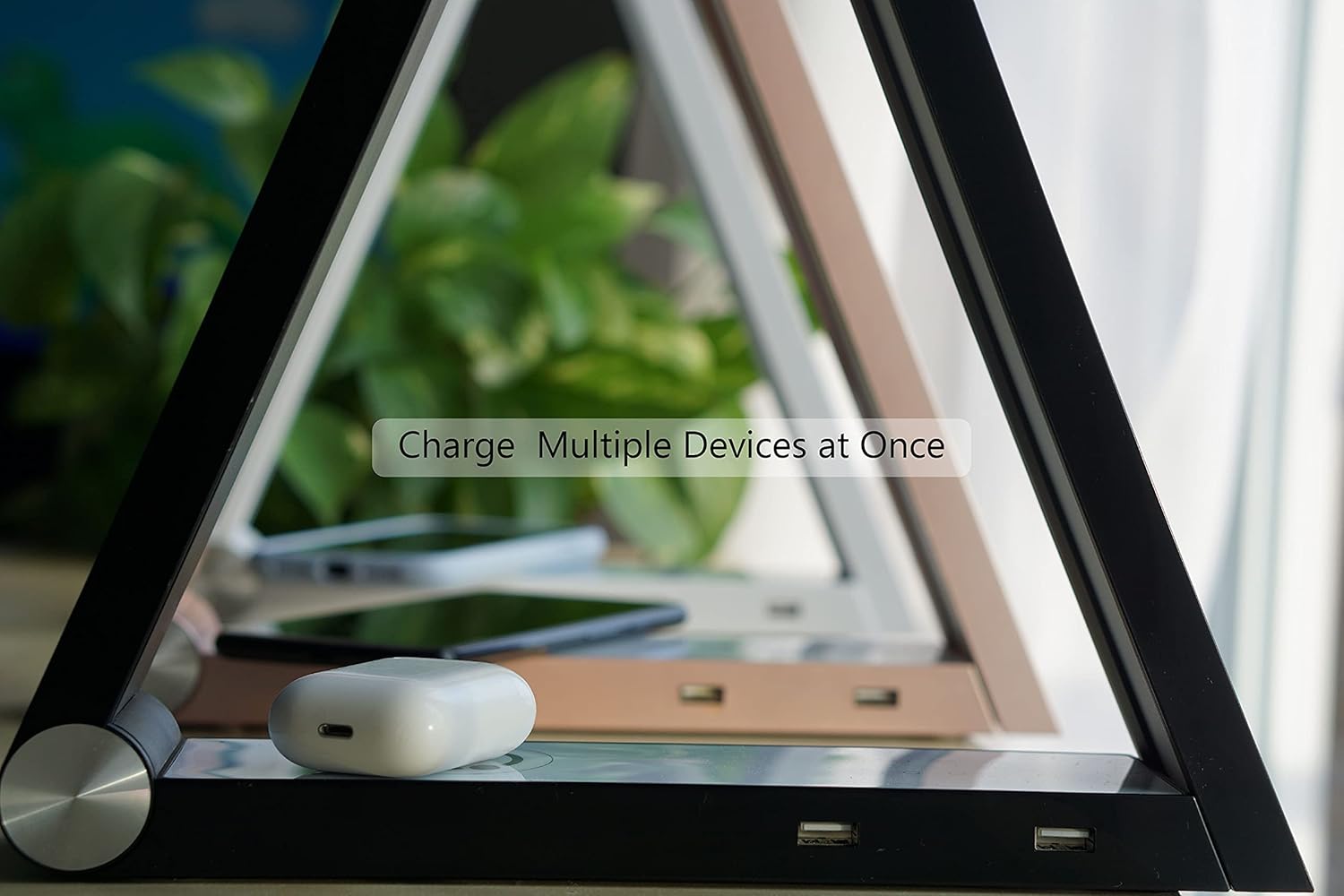 Modern LED Desk Lamp with Dimmable Light Control Wireless Charging and 2 USB Ports for Home Office Dorms Bedroom Reading Light (White)