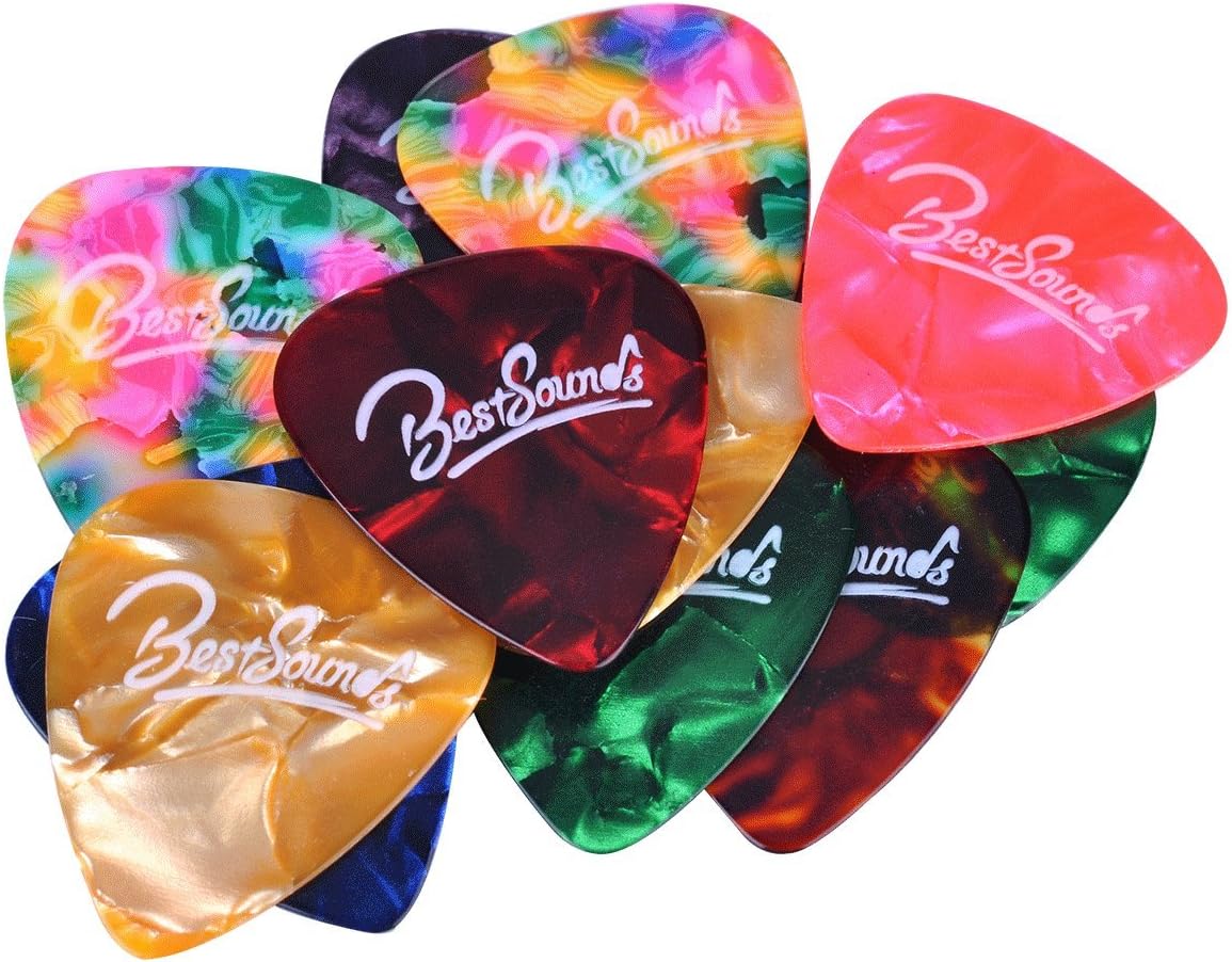 48PCS Guitar Picks, [Thin/ Medium/ Heavy] Variety Pack Celluloid Pearl Guitar Picks for Acoustic, Electric or Bass Guitars 0.46 mm/0.71 mm/ 0.96 mm, Random Colors(Thin/Medium/Heavy)