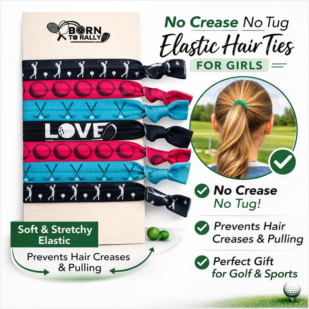 Golf Hair Accessories for Girls, No Crease Girls Hair Ties - Pink and Black Hair Elastics, Hair Accessories with Golf Club Design, Hair Tie for Female Golfers (7 pcs) - by SPORTYBELLA image 2