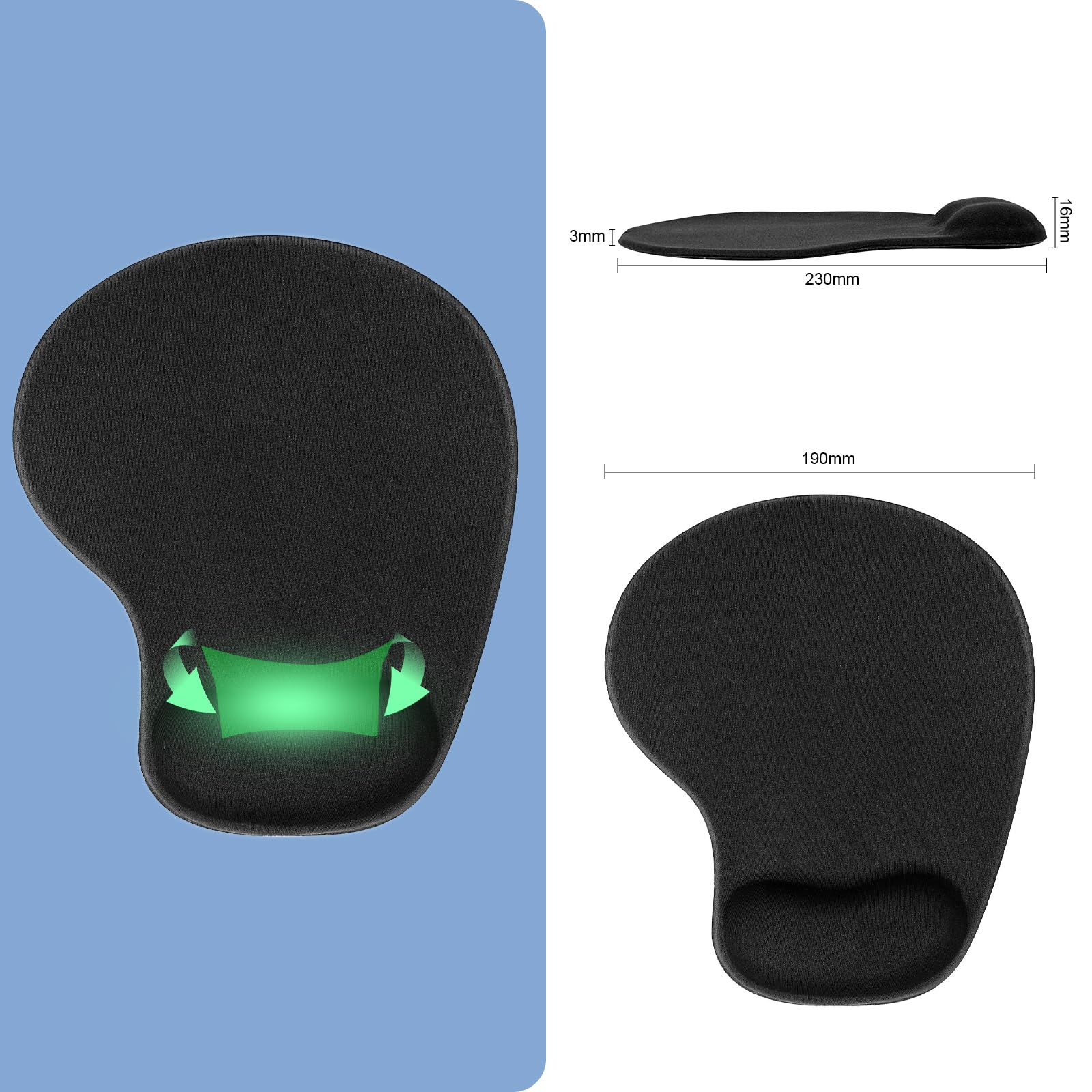 TRIXES Tappetino per Mouse con Supporto per Polso Base Antiscivolo Nero