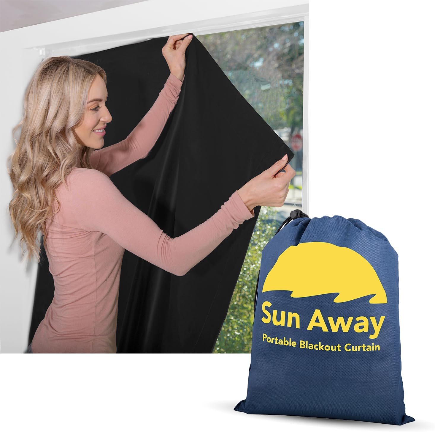 Portable Blackout Curtain with Suction Cups - Premium Easy Install Shade No Tools Required - Temporary Blinds, Perfect for Baby Nursery or Dorm Room - with Travel Bag (66โ Long x 51โ Wide)