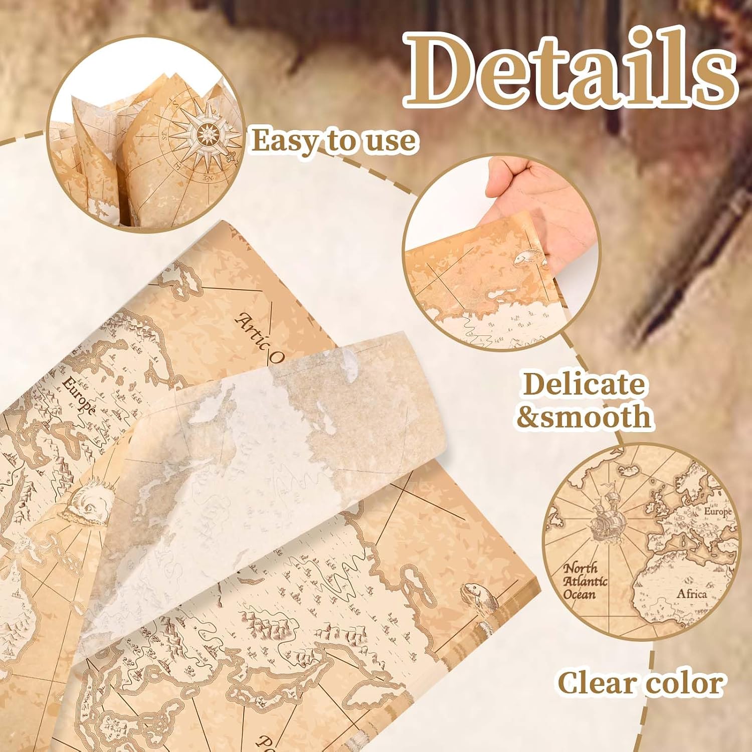 100Pcs World Map Tissue Paper for Gift Wrapping Travel Themed Tissue Paper for Gift Bags Vintage Decorative Tissue for Baby Shower Birthday Party DIY Craft Supplies, 20 × 14 Inches