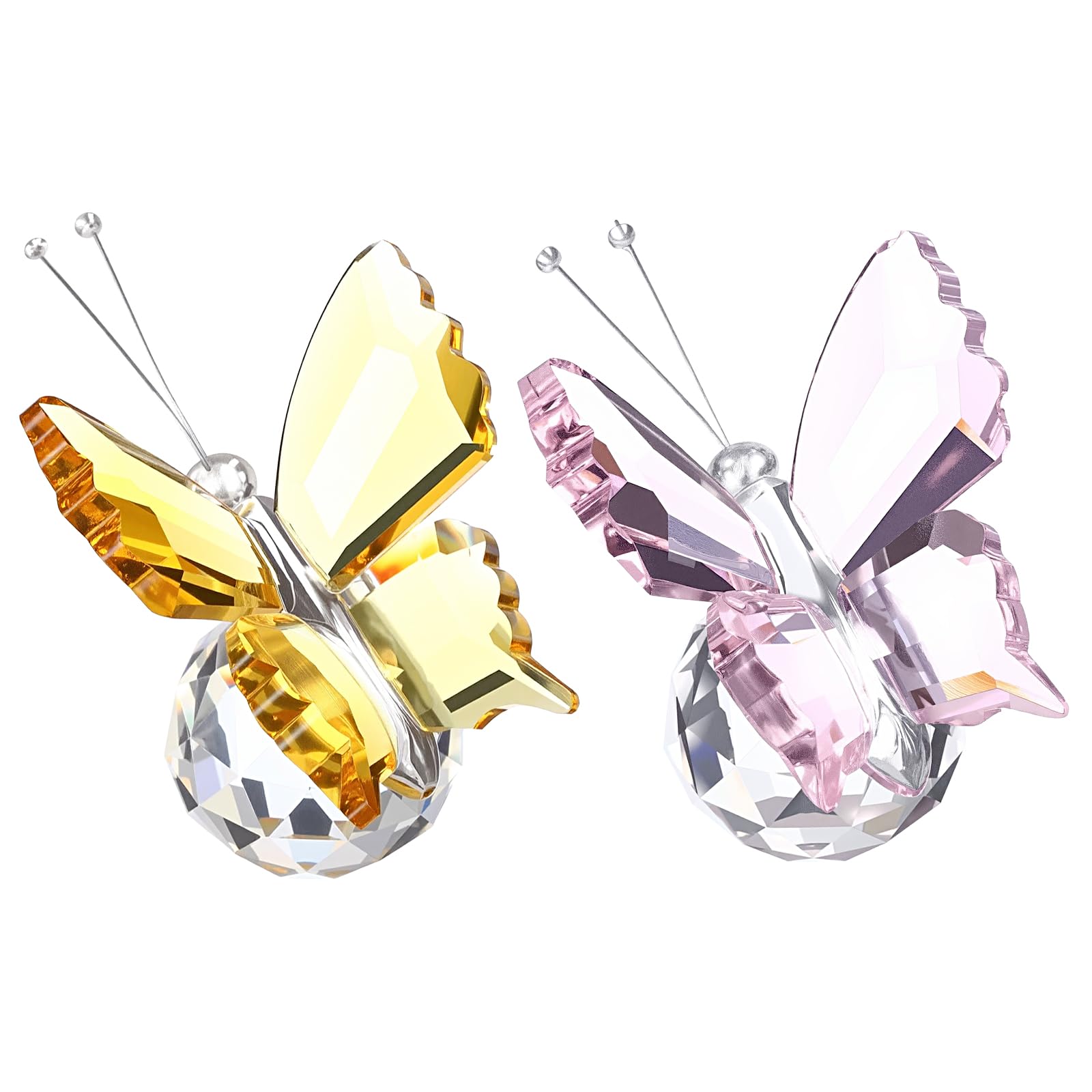 PATIKIL 2 Pcs Butterfly Crystal Paperweight, 75mm / 3 Inch Crystal Paperweight Paper Weight for Home Office Desktop Table Decor Wedding Party Jewelry Ornaments, Pink/Yellow
