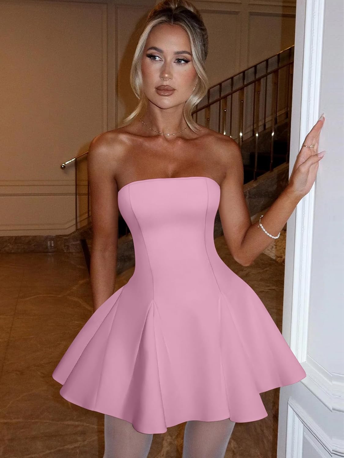 DAAWENXI Women's Sexy Summer Strapless Mini Dress Homecoming Off Shoulder Sleeveless Party Club Short Dresses - Image 2