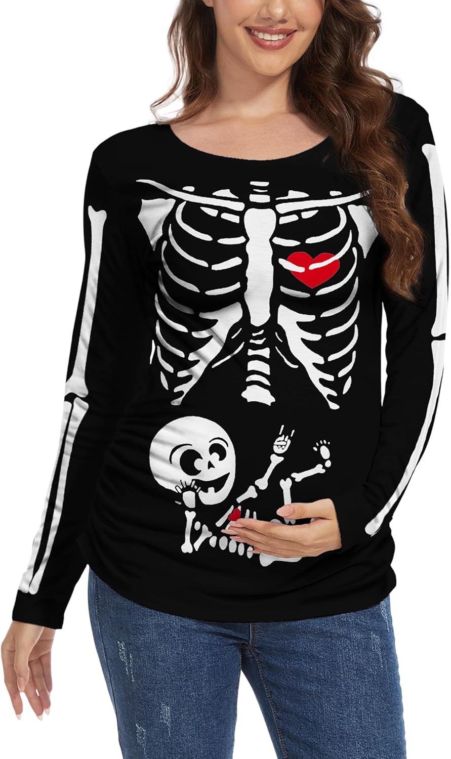 TMSD Women's Halloween Maternity Shirt Skeleton Baby Pregnancy Shirt