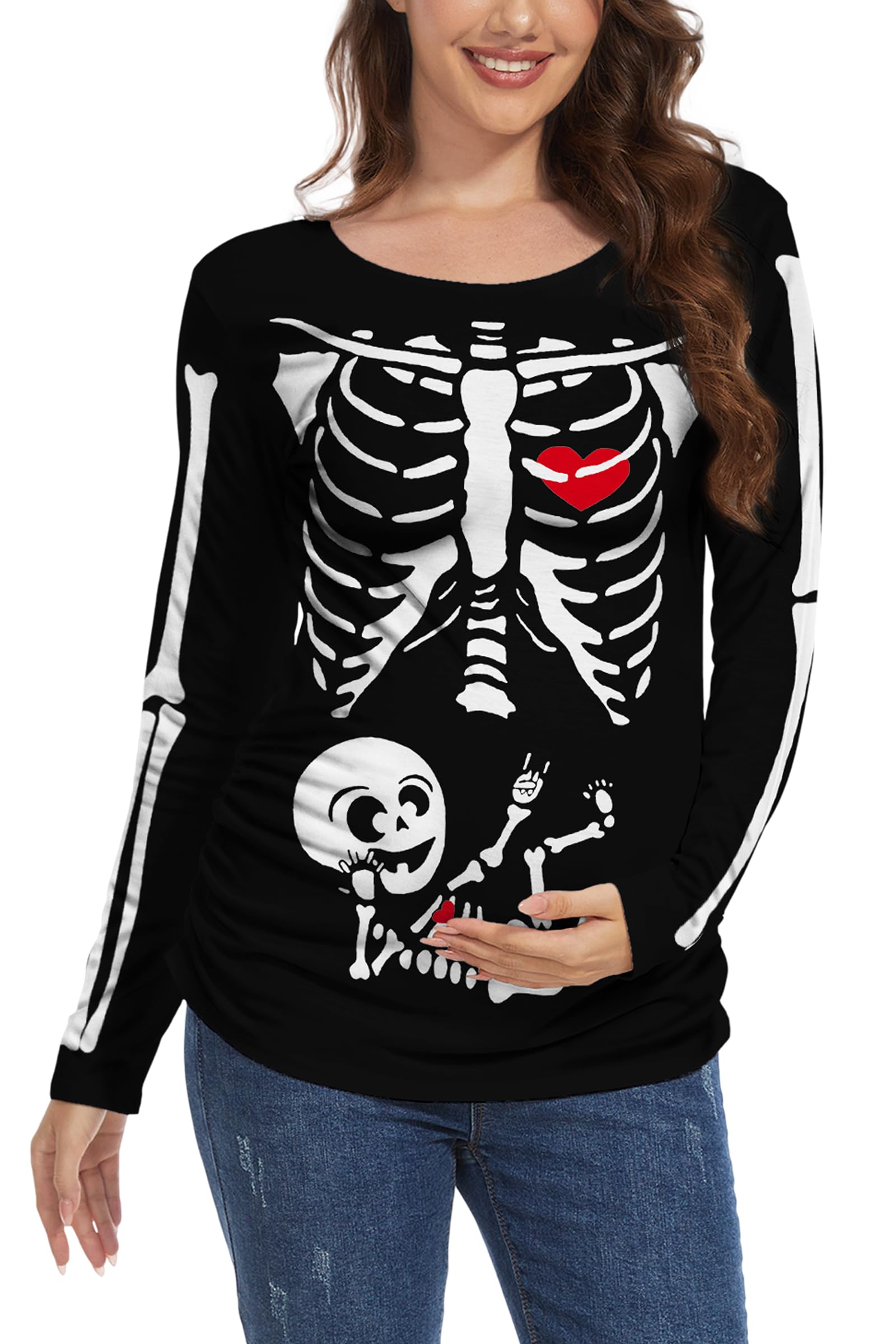 TMSDWomen's Halloween Maternity Shirt Skeleton Baby Pregnancy Shirt