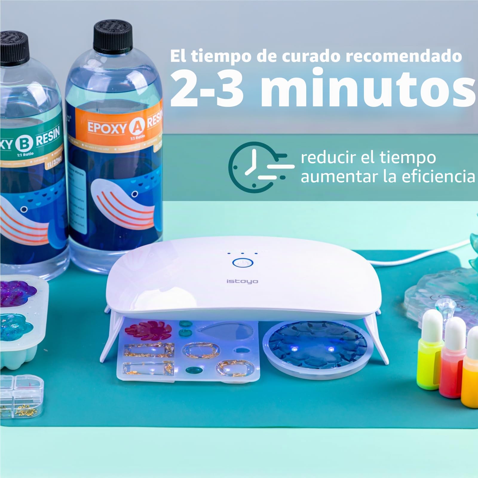 ISTOYO Luz UV de doble longitud de onda de gran tamaño para curado de resina, lámpara portátil para hacer joyas, manualidades, kit de resina y suministros