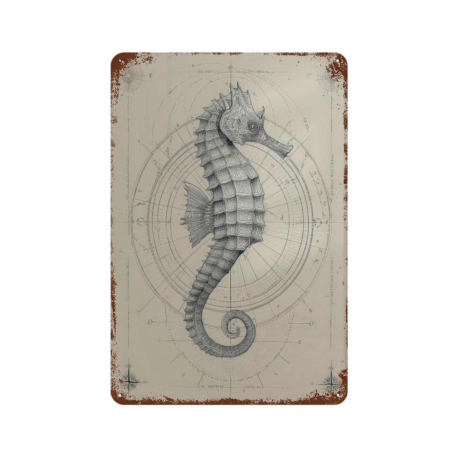 xiaoxiaoshen Seahorse. Scientific Illustration Nautical Wall Decor Art Metal Tin Poster Modern Home Decor Art Home Bar Shop Decorations Vintage Sign 30x20cm