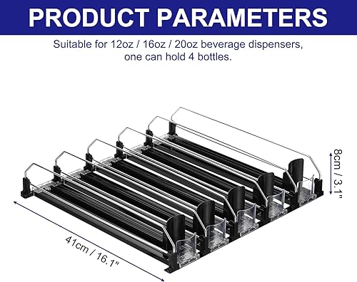 Miniatura 2 de uxcell Organizador de bebidas de 3 piezas para refrigerador, organizador de latas de soda autoempujable, ancho ajustable, dispensador de bebidas,