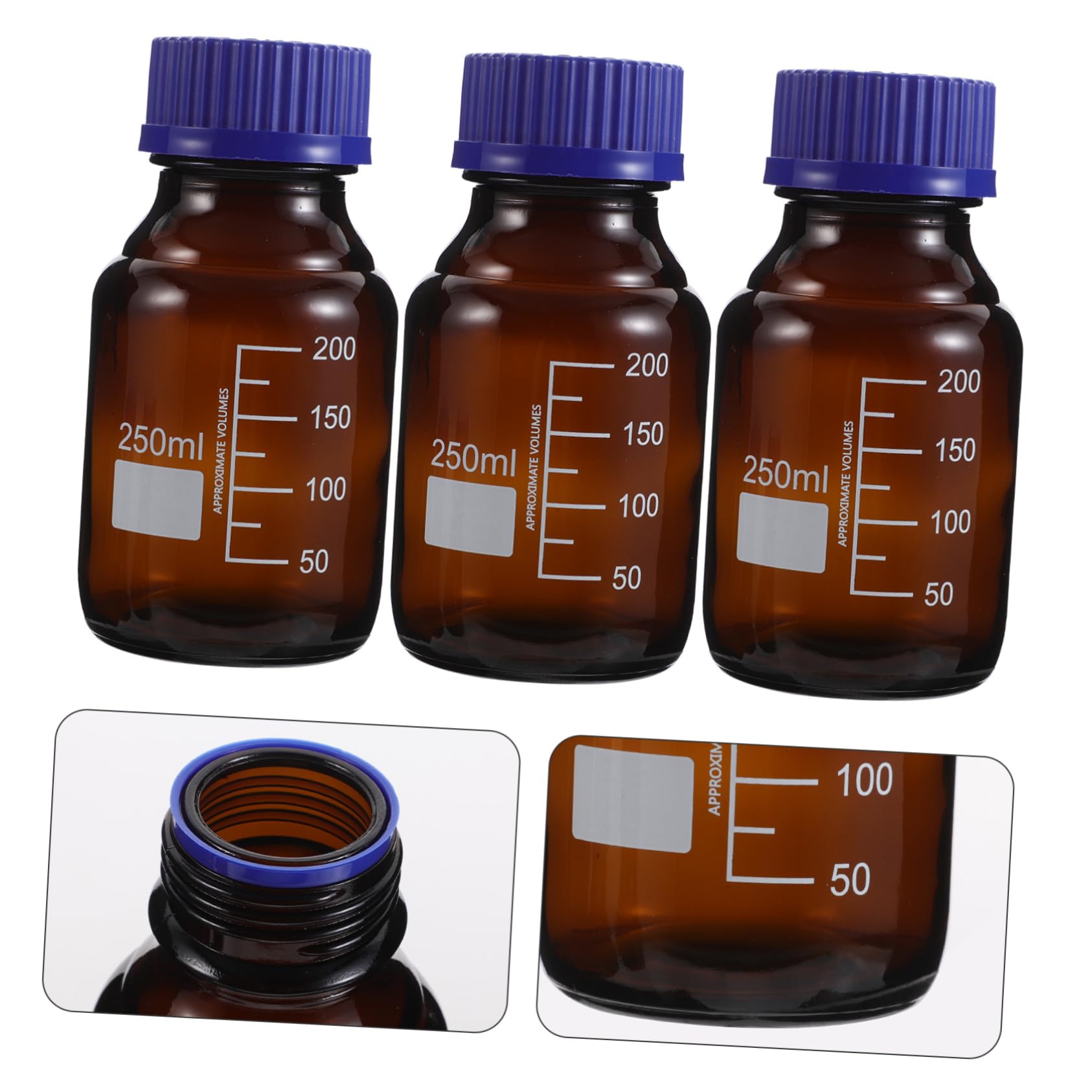 Abaodam 3pezzi Contenitore Reagenti Vetro Bottiglia Vetro Da Laboratorio Bottiglia Graduata Con Tappo Per Misurazione Liquidi Contenitori Per Liquidi Da Per Reagenti