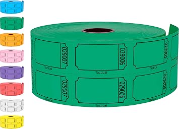 Tacticai 1000 Raffle Tickets, Blank, Green 1 of 8 Colors, Double Roll for Events, Entry, Class Reward, Fundraiser & Prizes