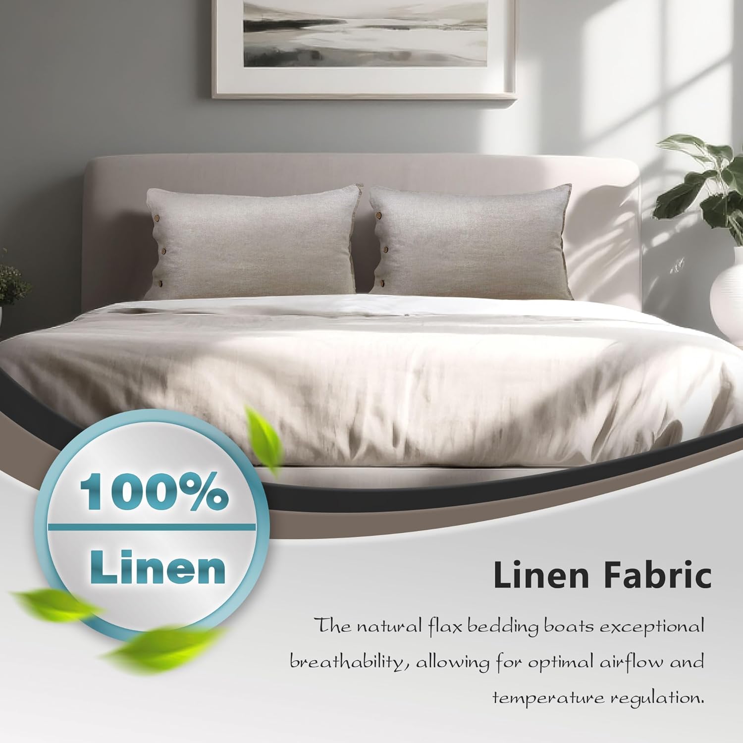 BRAWARM 100% Linen Pillowcases 20 x 26 Inches - Natural Washed Flax Pillowcase - Coconut Buttons Closure Standard Pillow Cases Set of 2, All Season Home Textile, Natural Linen