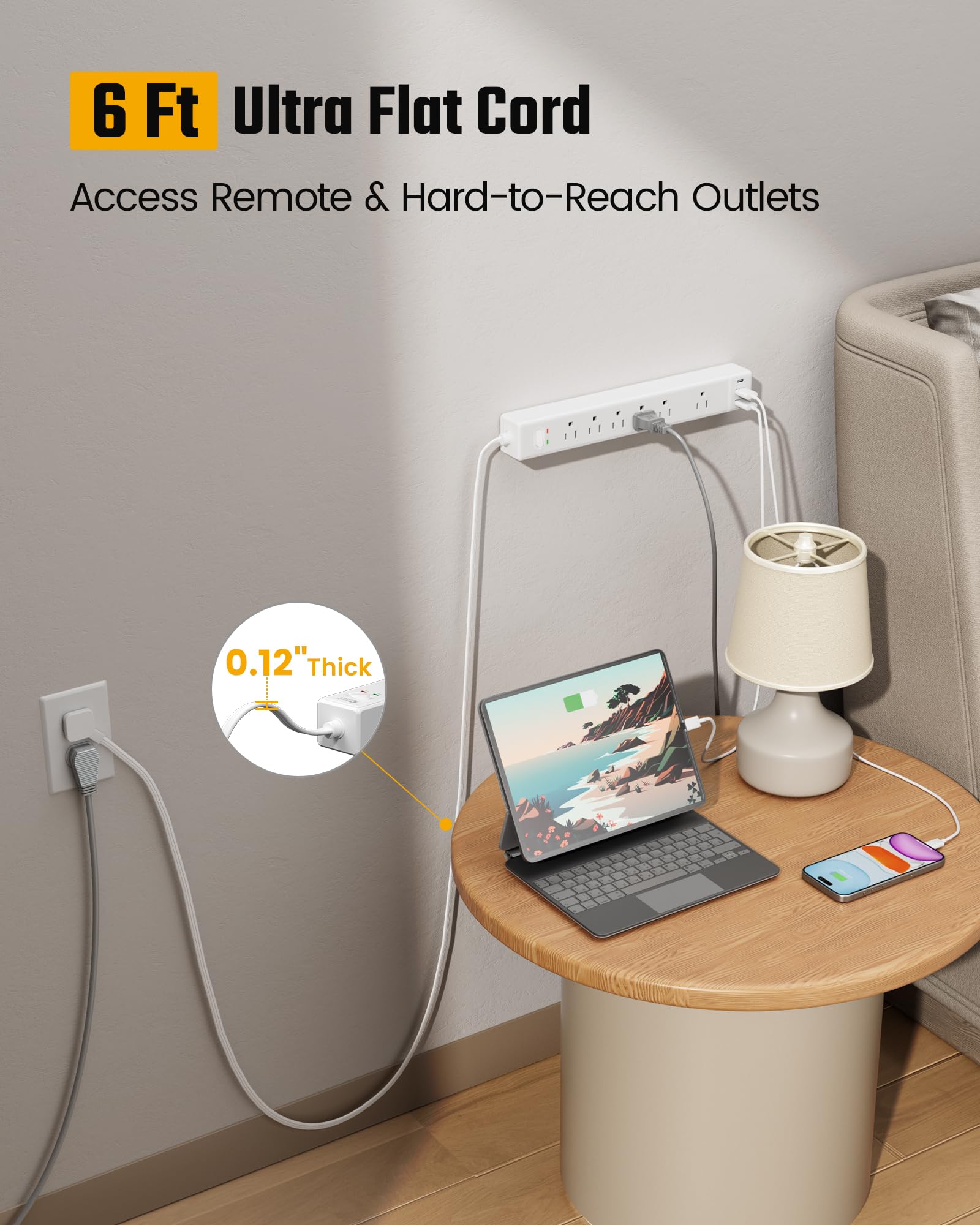 2 multiprises avec protection contre les surtensions, câble d'extension ultra fin de 1,8 m avec 3 USB, base de chargement (6 prises), rallonge de prise