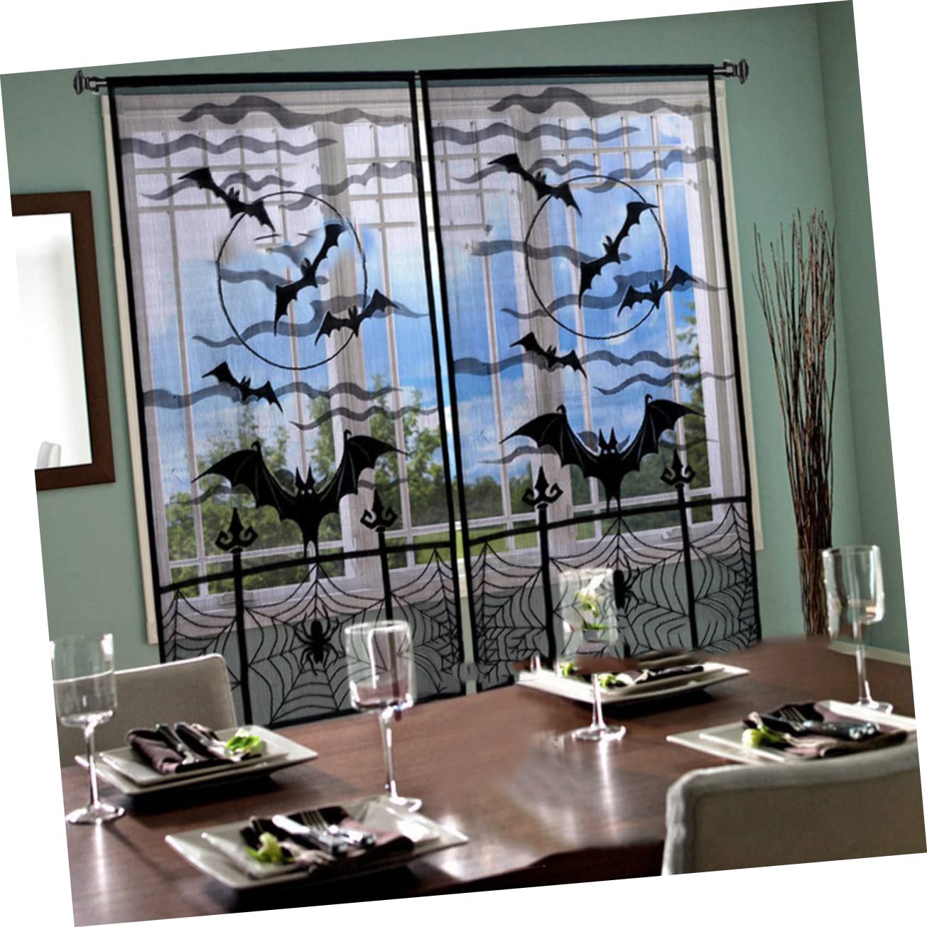 IMIKEYA 4 Pièces Rideau De La Fenêtre Décorations De d'halloween Rideau à Franges Rideaux Transparents Noirs Rideaux en Toile D'araignée Décoration De Fête d'halloween Portière