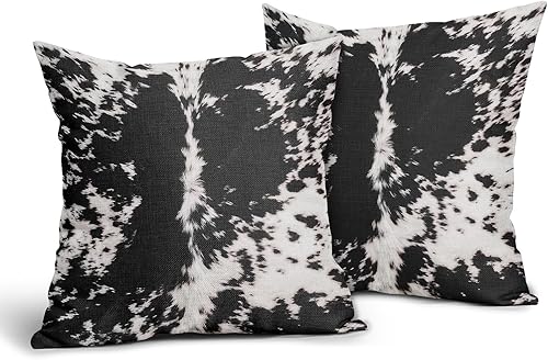 Miniatura 2 de Juego de 2 fundas de almohada con estampado de piel de vaca occidental de 18 x 18 pulgadas, fundas de almohada decorativas con puntos de vaca negra