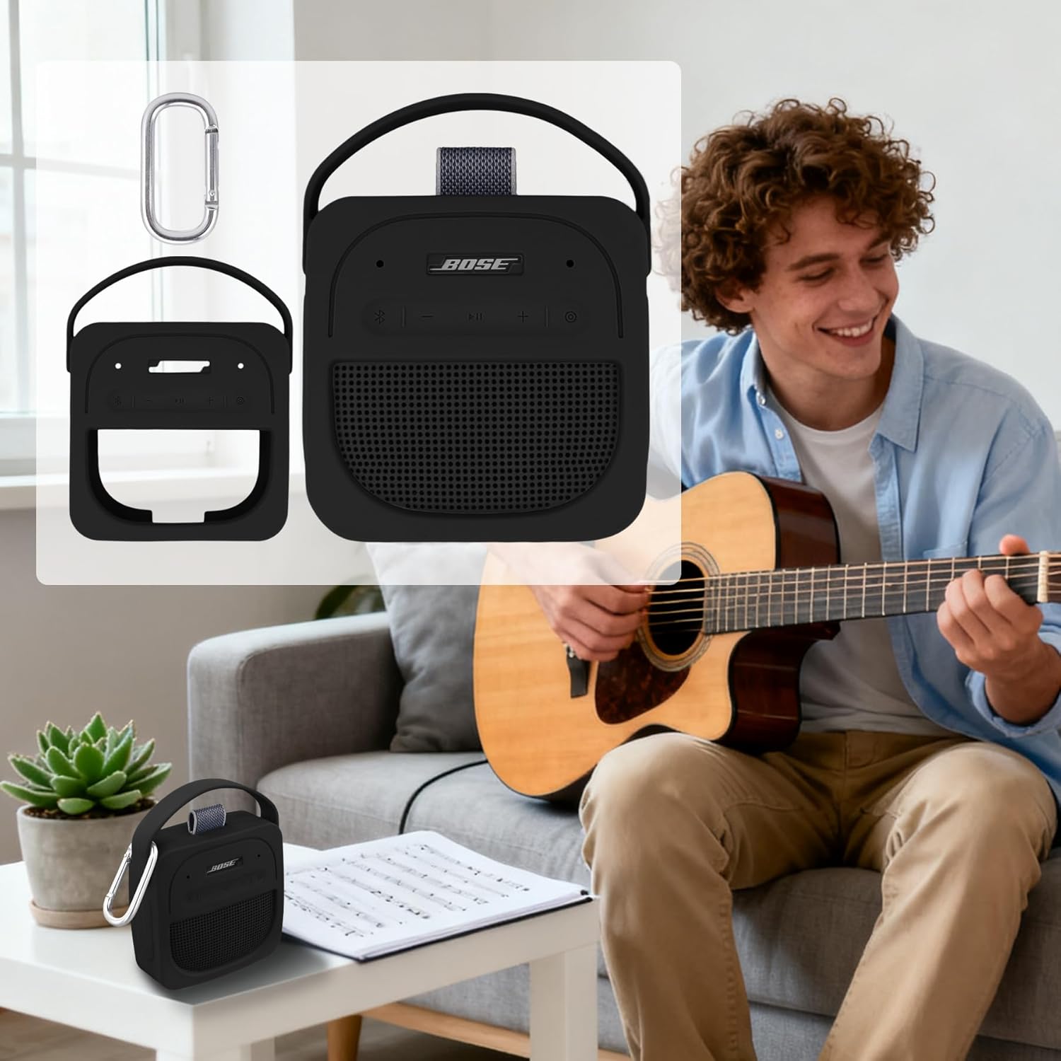 Aenllosi for Bose New SoundLink Micro 2nd Gen Bluetooth Speaker Silicone Cover Case with Carabiner, Black (Case Only) - Image 9
