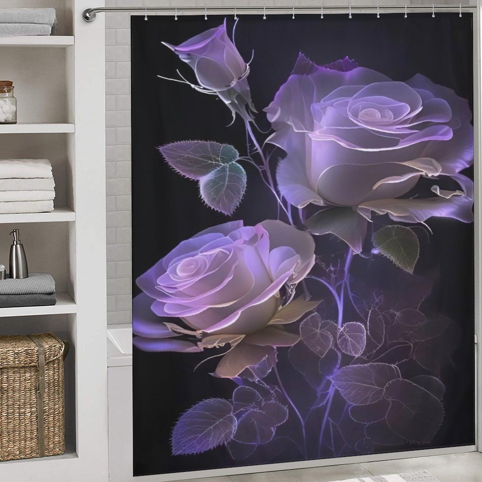 PAZZK Rose Shower Curtain Bathroom Curtain Waterproof Polyester Fabric Bath Curtain with 12 Hooks 72x72Inch (183x183cm)