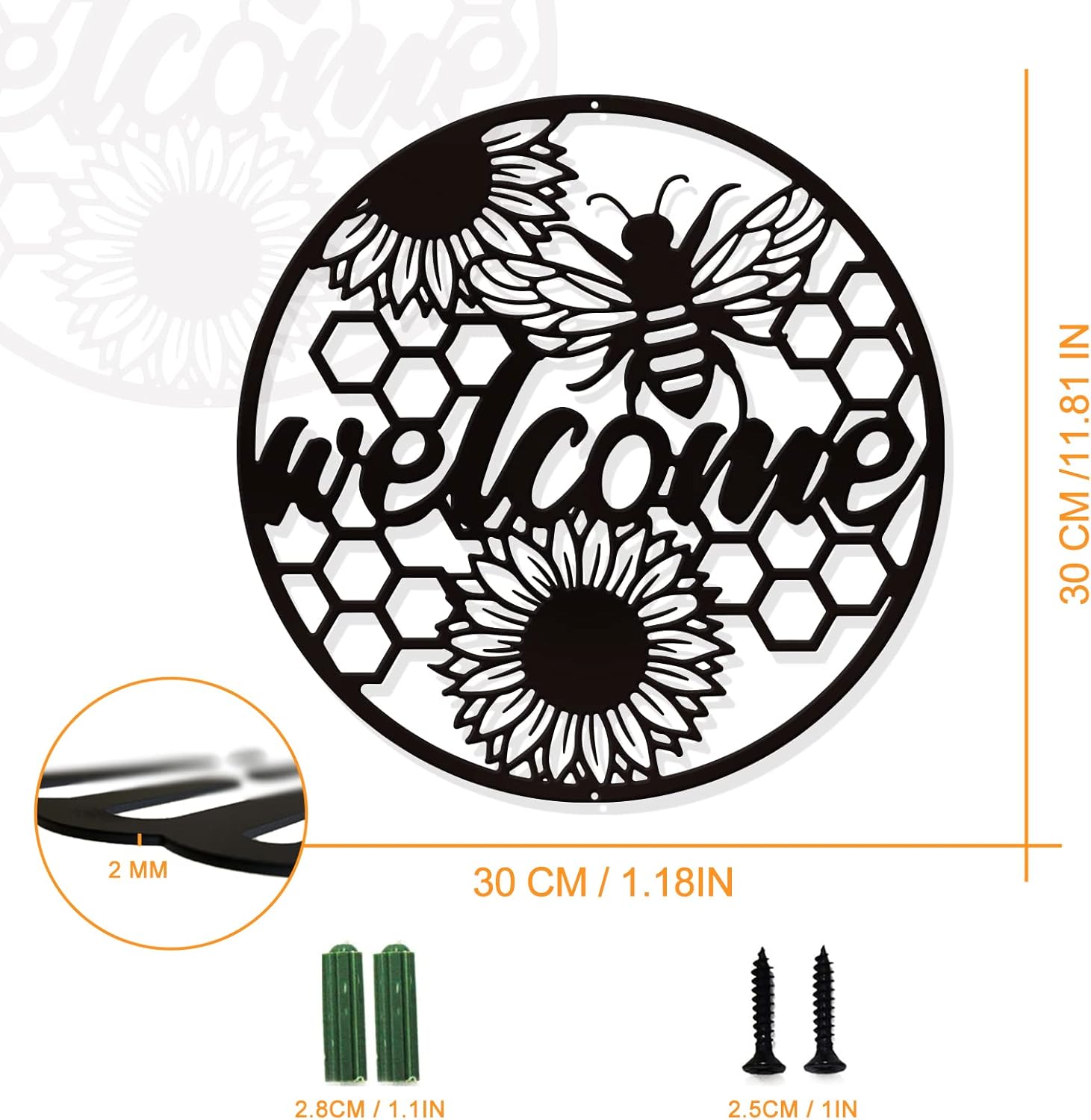 NBEADS Bee Welcome Metal Wall Art Decor, Black Wall Hanging Decor Iron Silhouette Wall Art for Home Bedroom Living Room Garden Hotel Office Wall Christmas Festival Decoration Gift, 11.8 Inch