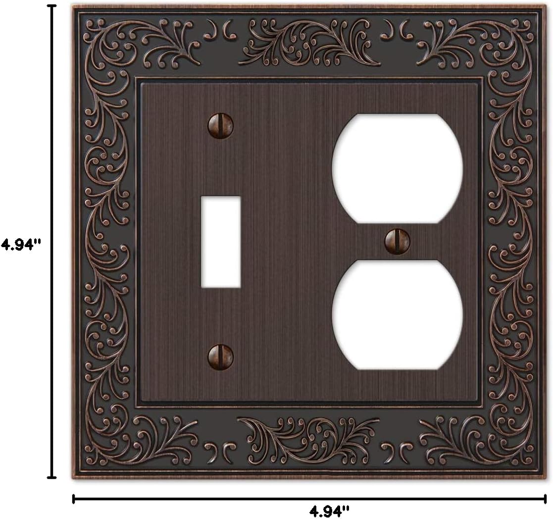 Amerelle 43TDVB English Garden Wallplate, 1 Toggle / 1 Duplex, Cast Metal, Aged Bronze, 1-Pack