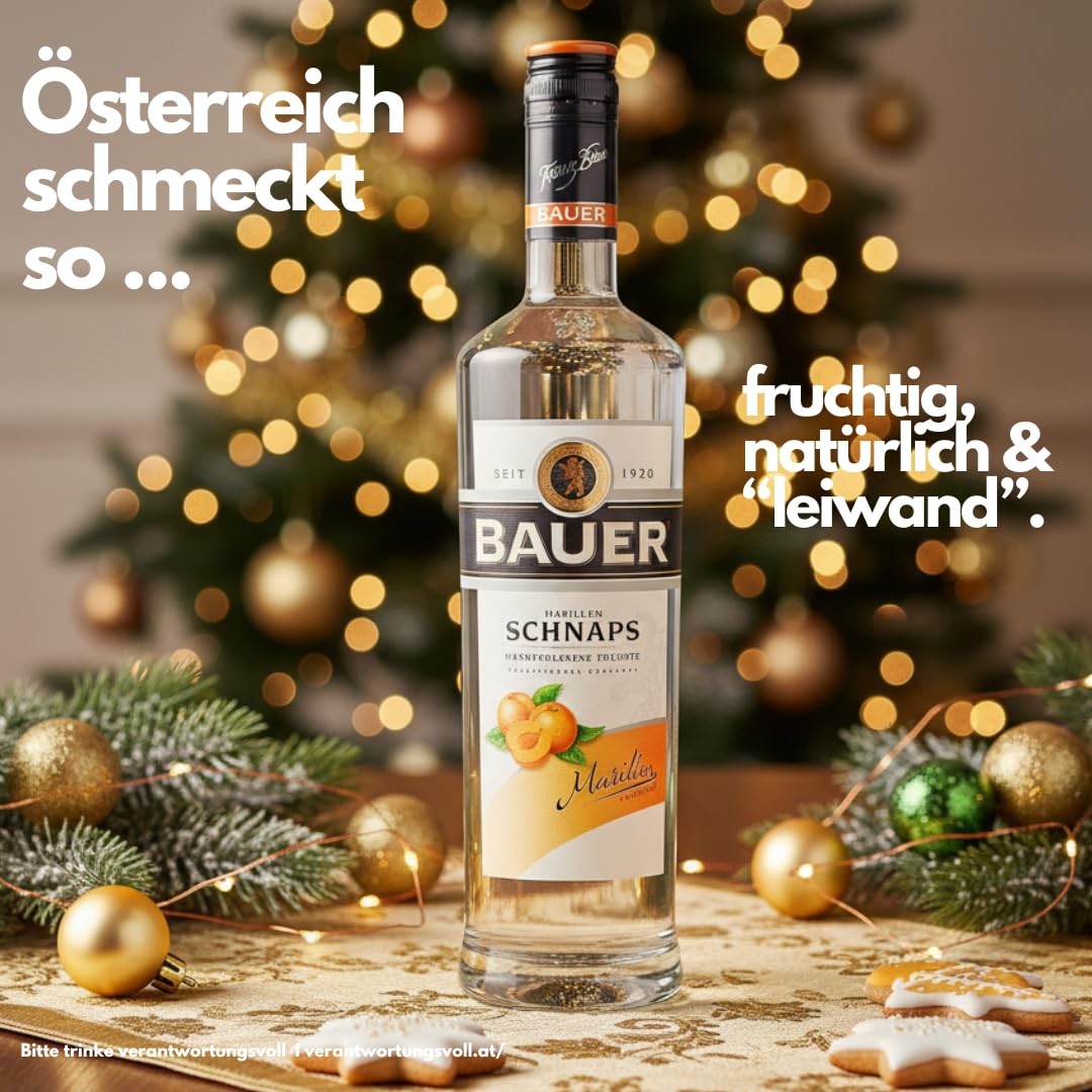 Bauer Marillenschnaps - Der Geschmack des Sommers in seiner schönsten Form - Obstbrände aus Österreich seit 1920 - Marillenbrand Geschenk Idee (3 x 1,0 L)