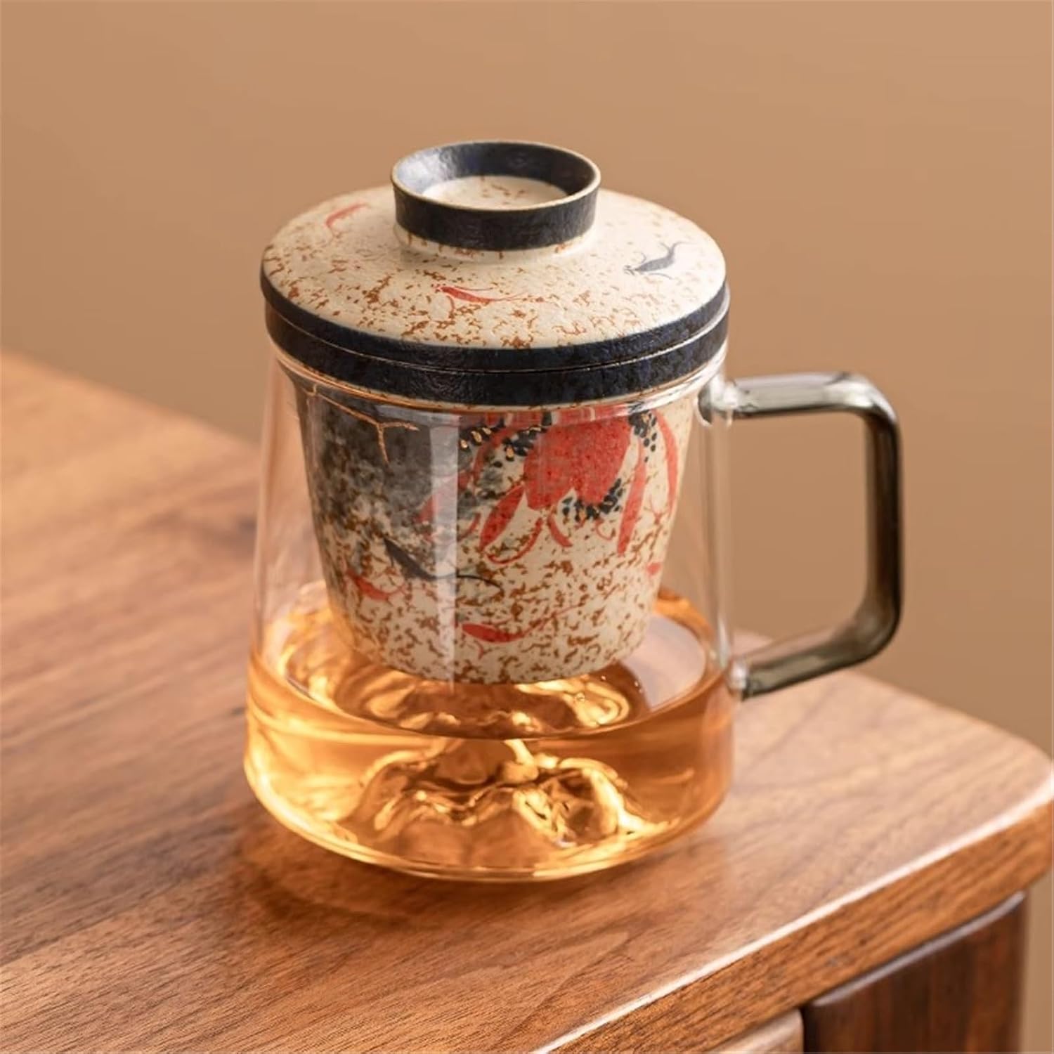 13.4Oz Clear Borosilicate Glass Tea Cup with Ceramic Infuser and Lid, Loose Tea-leaf Brewing System Versatile