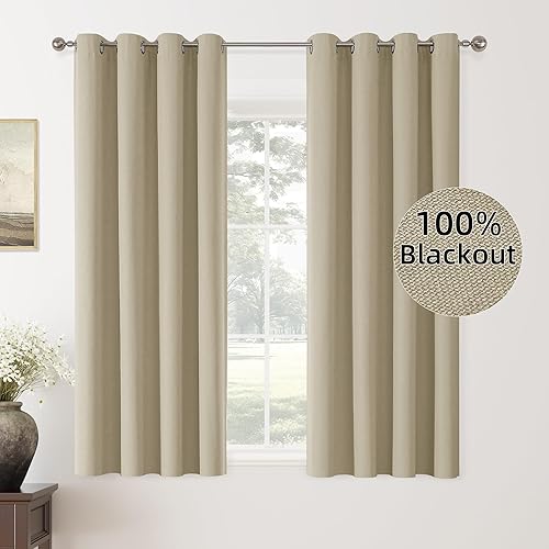 Miniatura 110 de ChrisDowa Cortinas 100% opacas de abedul liso de 96 pulgadas de largo, 2 paneles para dormitorio, sala de estar, oscurecimiento de la habitación de