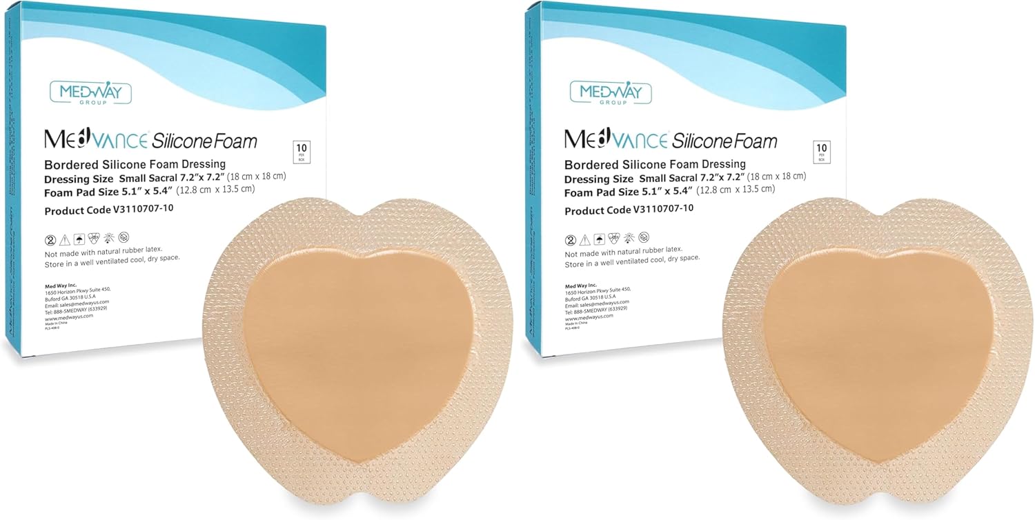 MedVance TM Silicone - Sacral Bordered Silicone Adhesive Foam Wound Dressing, Bed Sore Treatment Bandage for Sacrum, Size 7"x 7", Box of 10 dressings (Pack of 2)