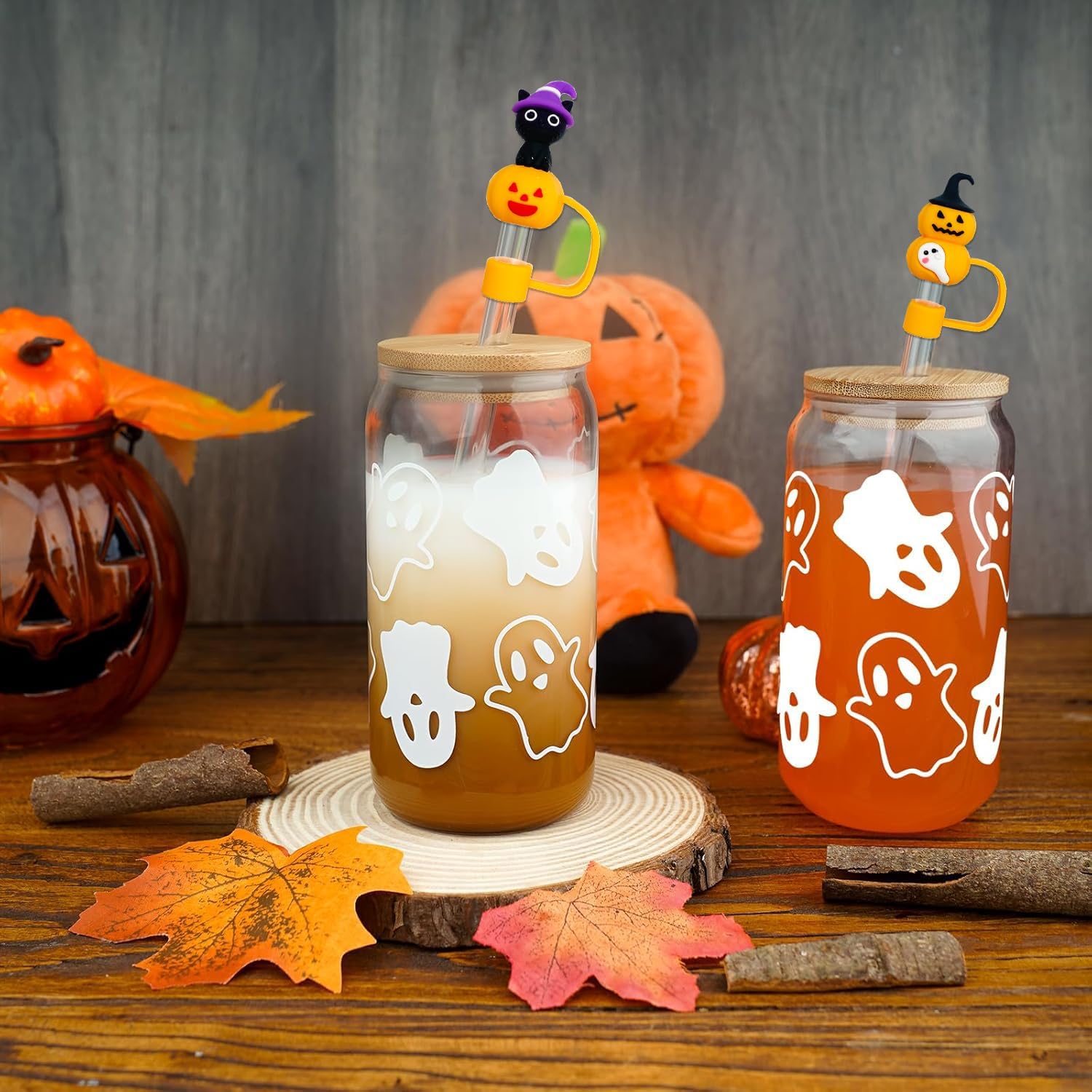 9PCS Halloween Straw Toppers for Stanley Cup Accessories, 10mm 0.4in Silicone Straw Cover for Stanley 30&40 Oz Tumbler with Handle