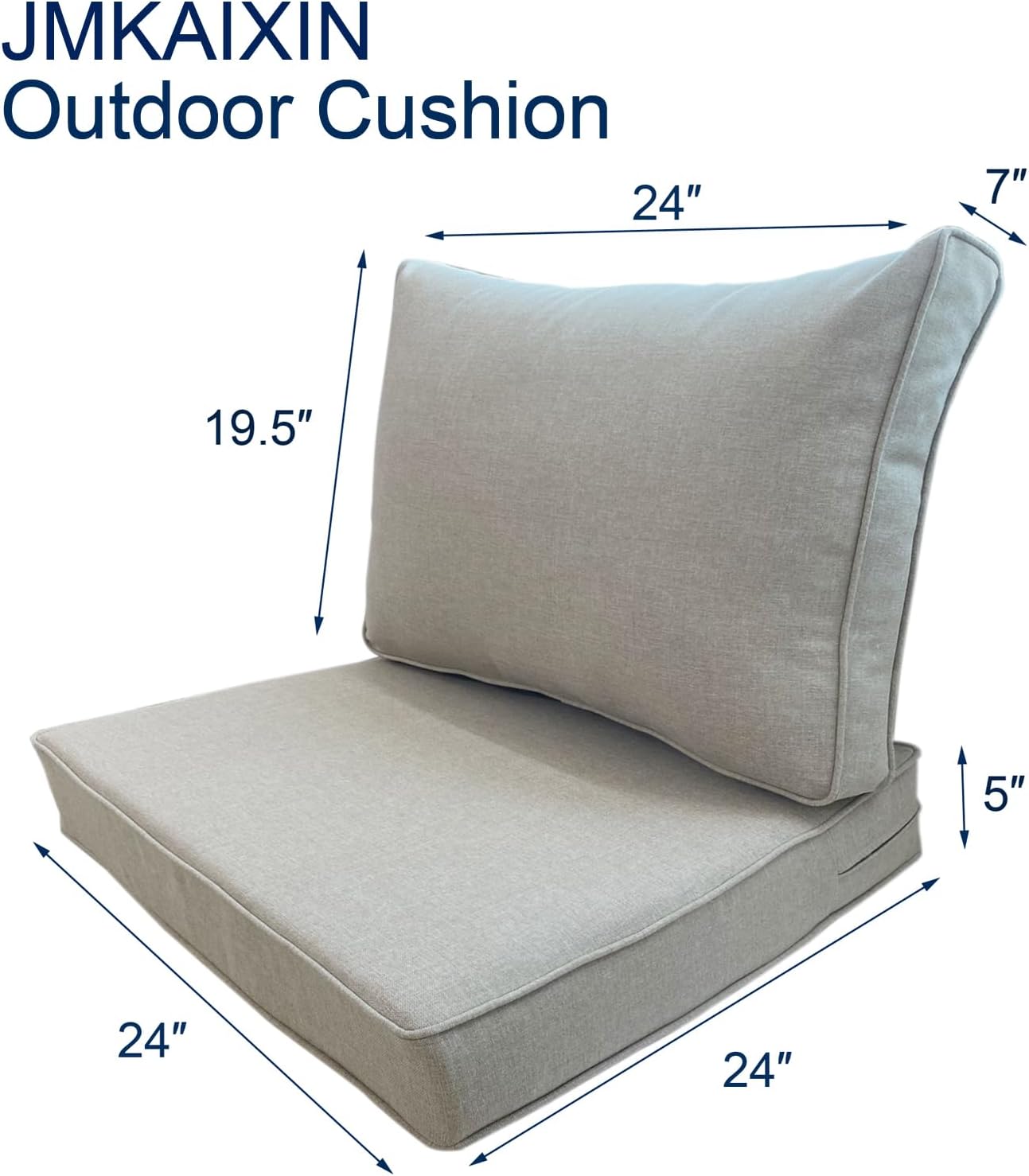 Outdoor Seat/Back Deep Chair Cushion Set for Patio Furniture - Lounge Chair Cushions with Zipper - Water-Resistant Patio Chair Cushions 24x24