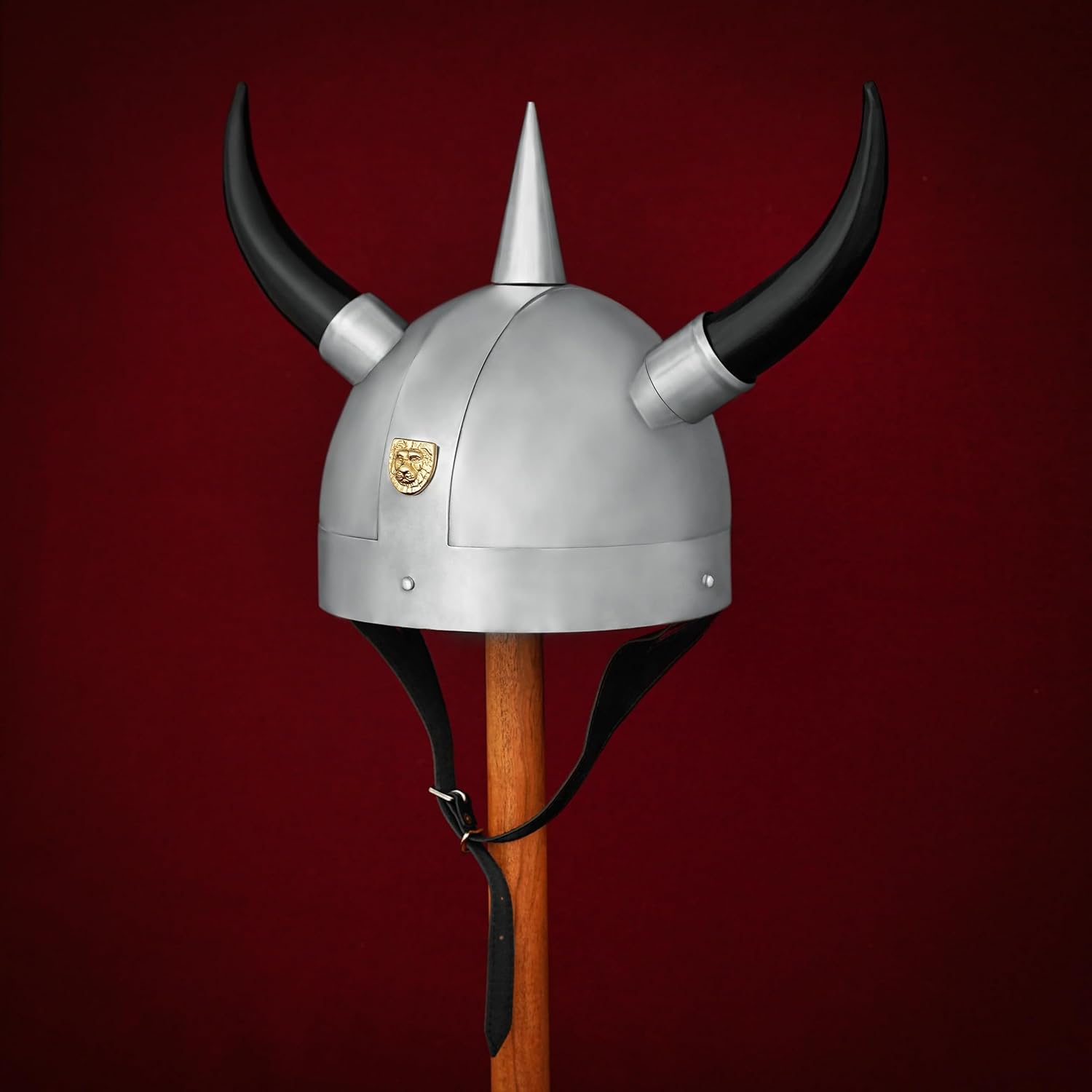 Mythrojan Viking Helmet with Horns Medieval Steel Helmet Viking Costume Hat Heavy Duty 20 Gauge Warrior Helm with Natural Horn for SCA,LARP, Historical Reenactment
