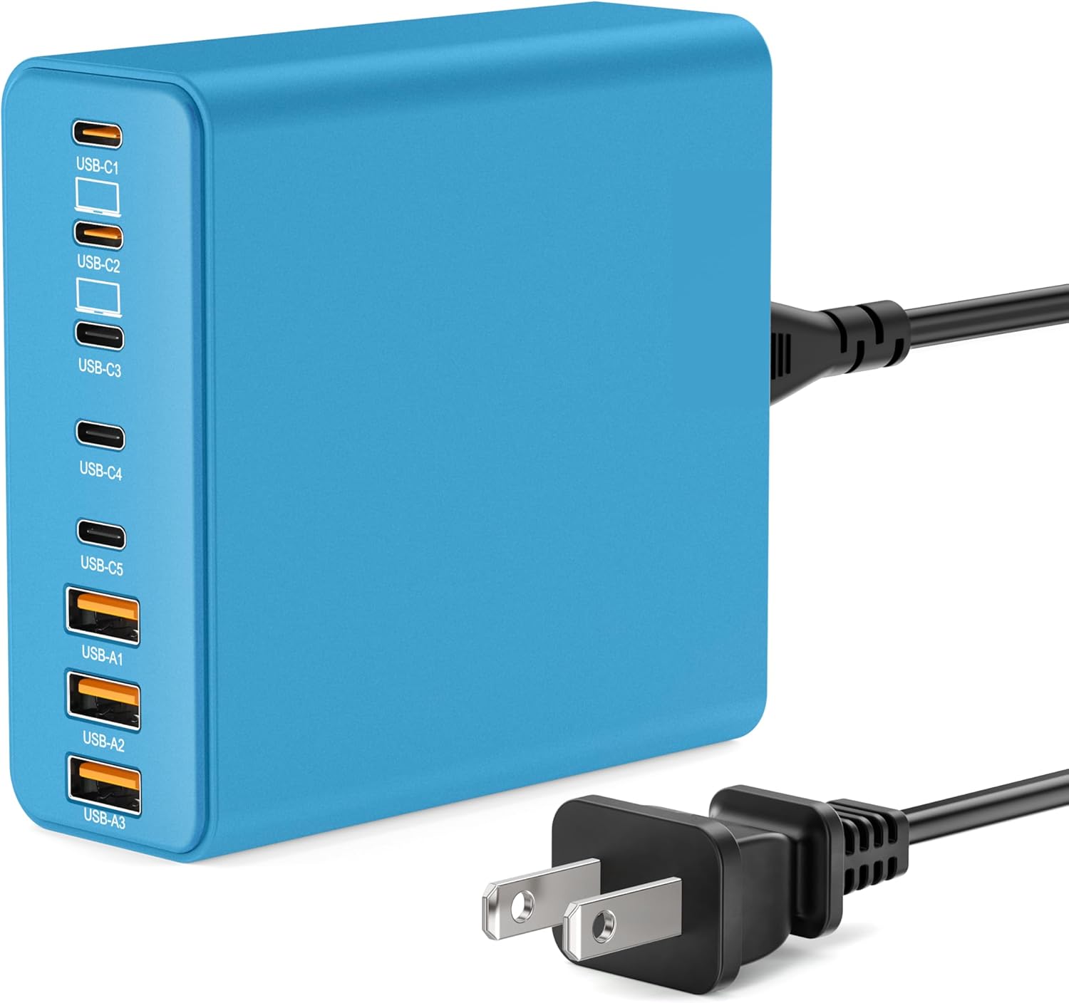 USB C Charger Block, 8-Port USB Charging Station GaN III Laptop Charger Adapter Compatible with MacBookPro/Air,DELL,iPad,Portable Charging Station for iPhone,Samsung Galaxy (Blue)