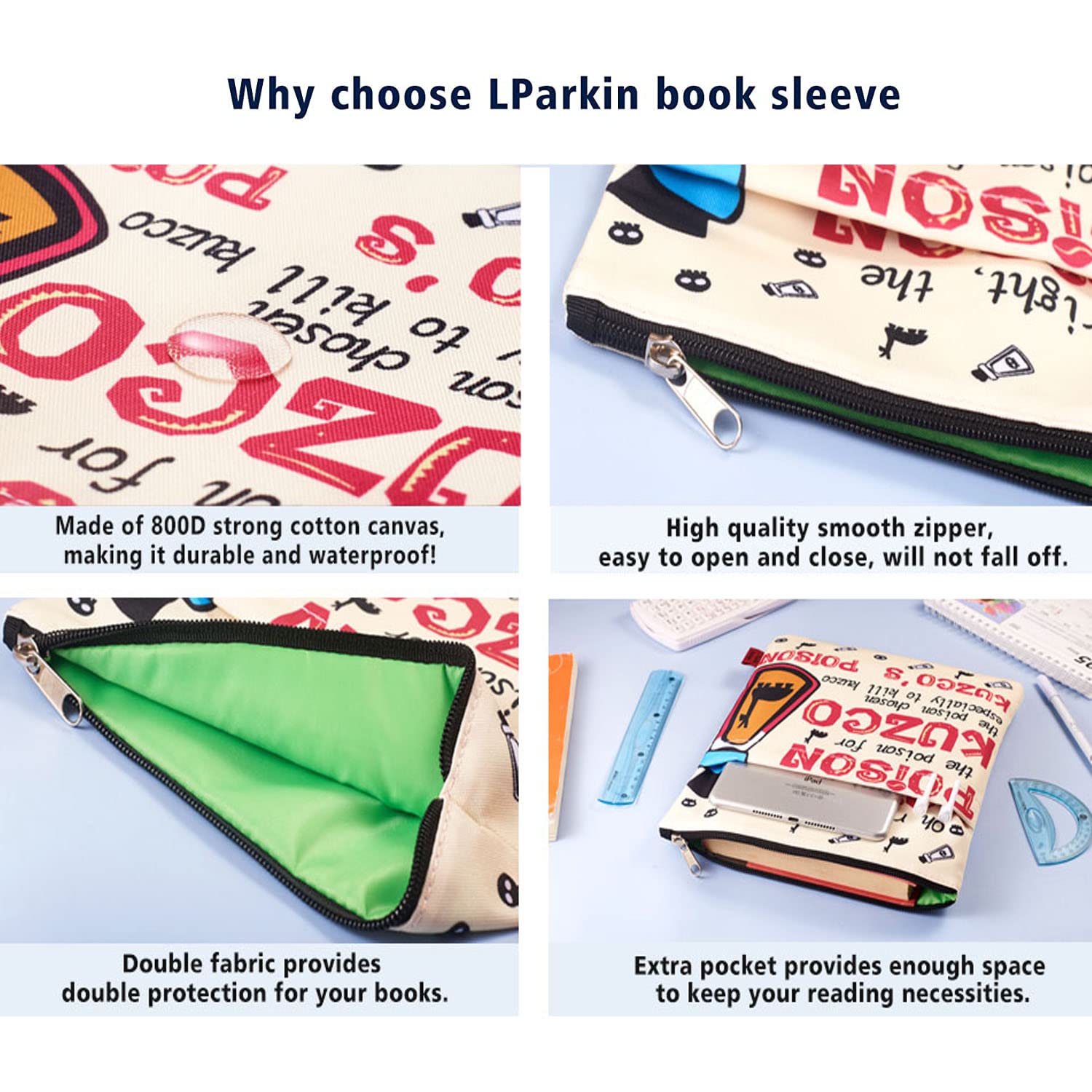 LParkin Poison Kuzco Cartoon Book Sleeve with Zipper for Book Lovers Protector Pouch Llama Sack Emperors Yzma - Image 4